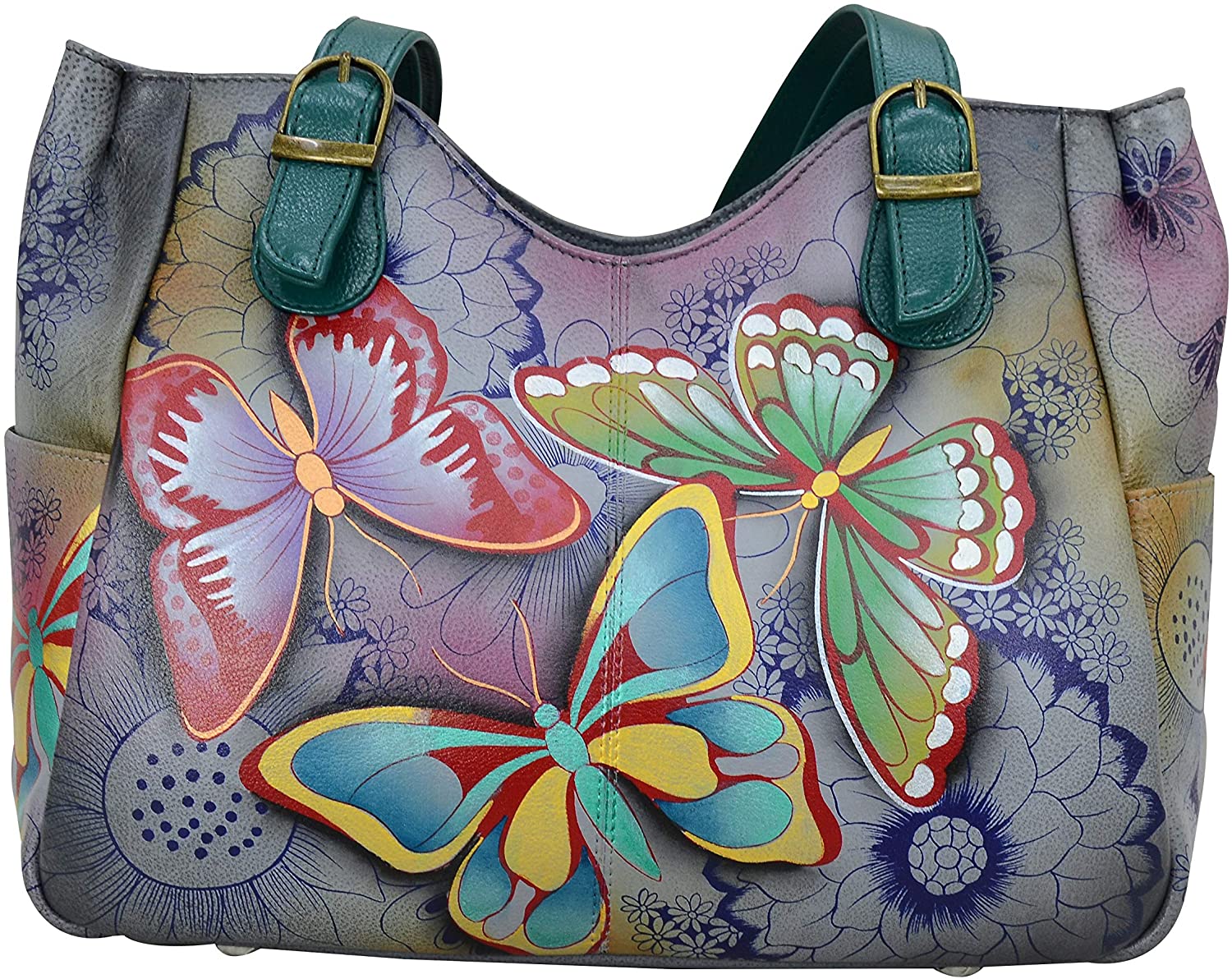 Price:$132.81 Anna by Anuschka Women’s Leather Shoulder Bag, Hand-Painted Original Artwork, Butterfly Paradise  Handbags   