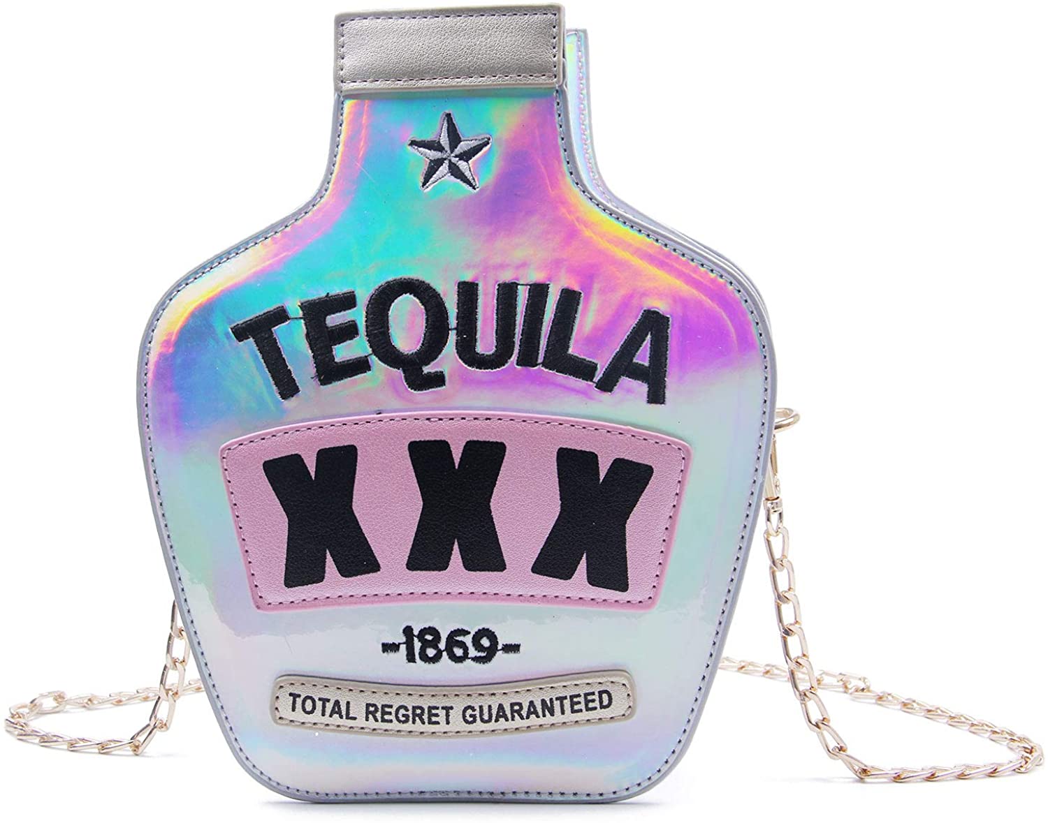 Price:$21.98 Kuang Women Sparkling Bottle Shaped Shoulder Bags Elegant Laser Shinny Wine Shape Crossbody Purse Chain Handbags  Handbags   