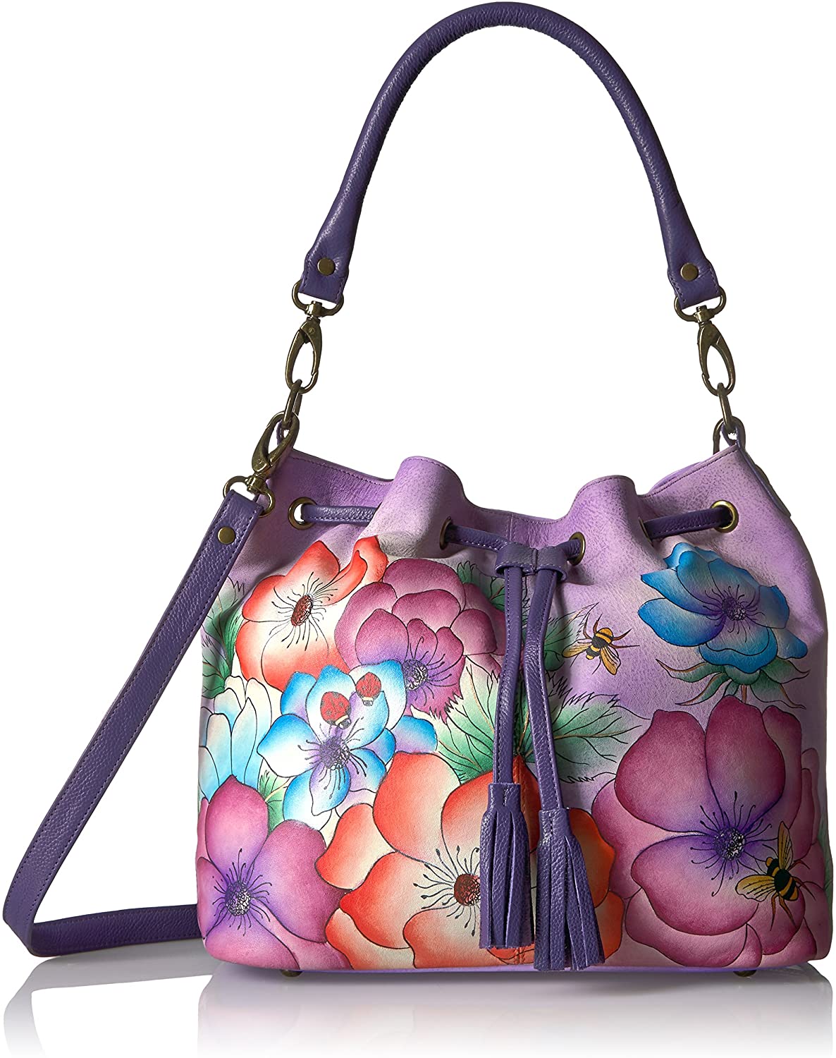 Price:$235.00    Anna by Anuschka, Handpainted Leather Drawstring Satchel-paradise Found  Clothing
