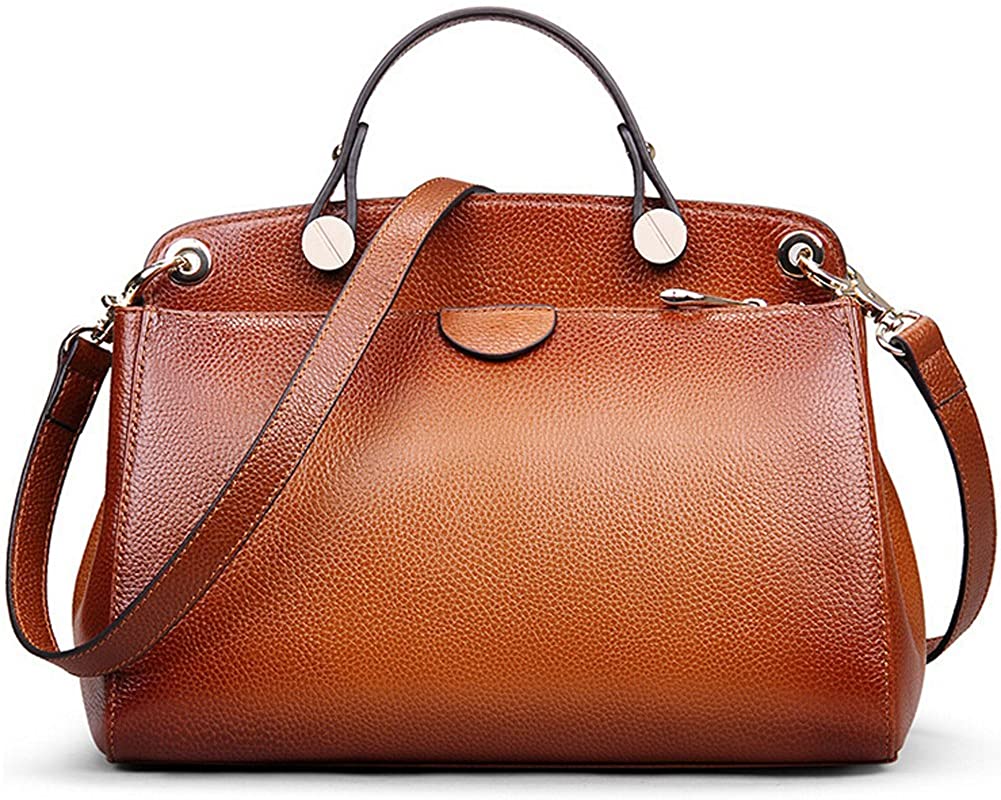 Price:$64.99 AB Earth Genuine Leather Designer Handbag for Women Doctor Style Top-handle Tote Cross Body Shoulder Bag (Brown)  Handbags   