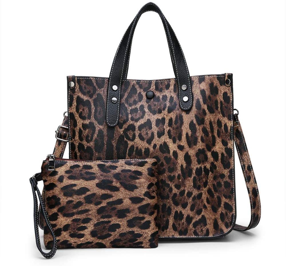 Price:$19.99    Downupdown 2PCS/Set Women Leopard Animal Print PU Leather Handbag Lady Shoulder Bags Tote Purse Messenger Satchel Set (Brown)  Clothing