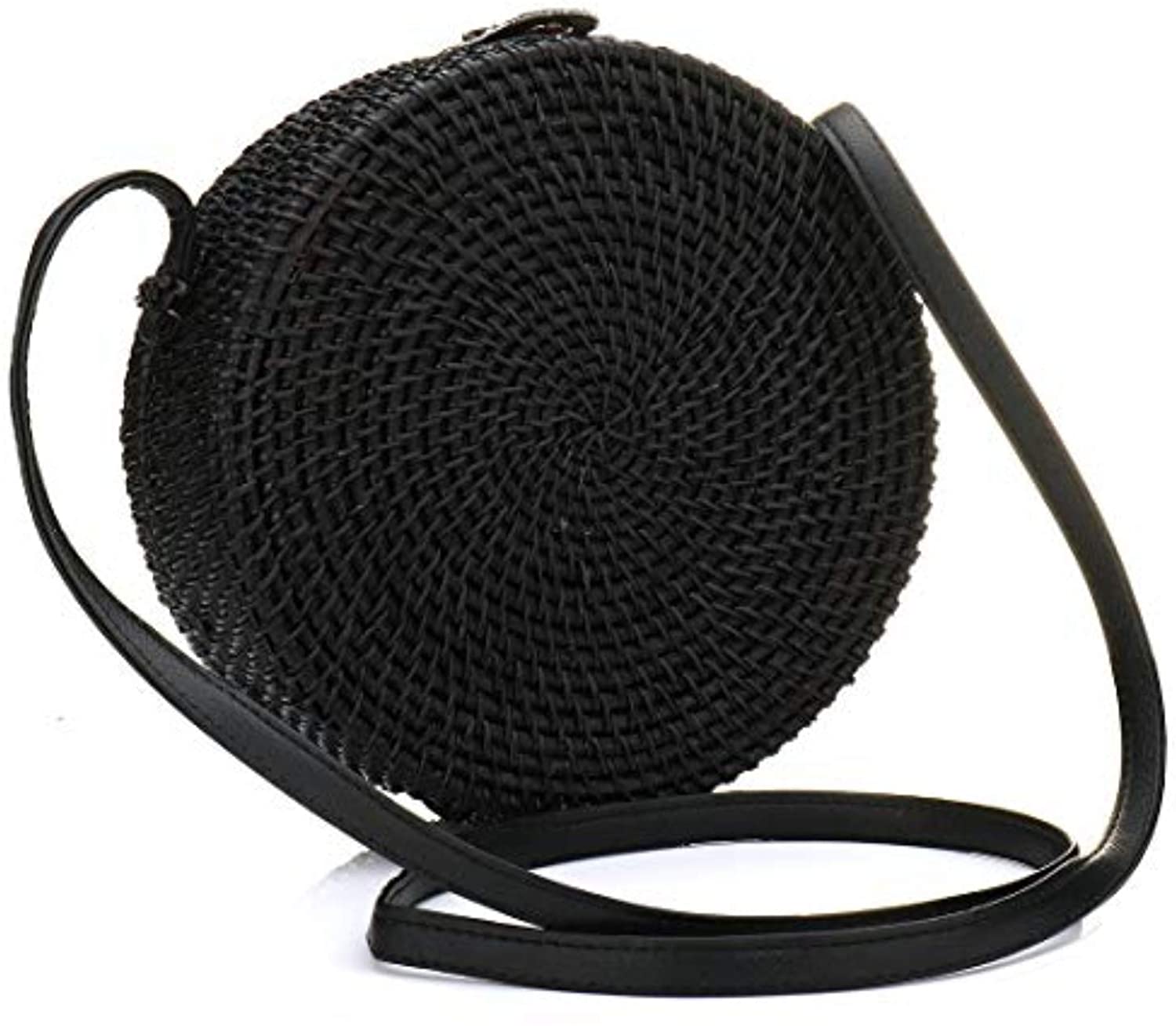 Price:$29.99 Hurber Women\'s Woven Bag Round Handmade Woven Shoulder Bag Cross Body Handmade Rattan Bag (Ordinary)  Handbags   