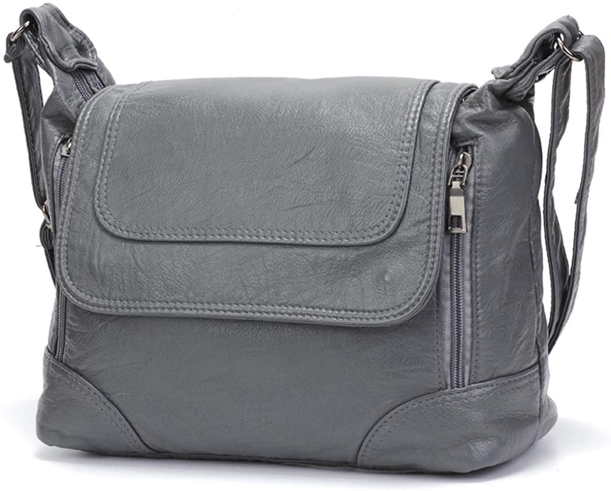 Price:$15.99 Women crossbody bag Soft Faux Leather Purse and Handbags Pockets Shoulder Bag Lightweight bag (grey)  Handbags   