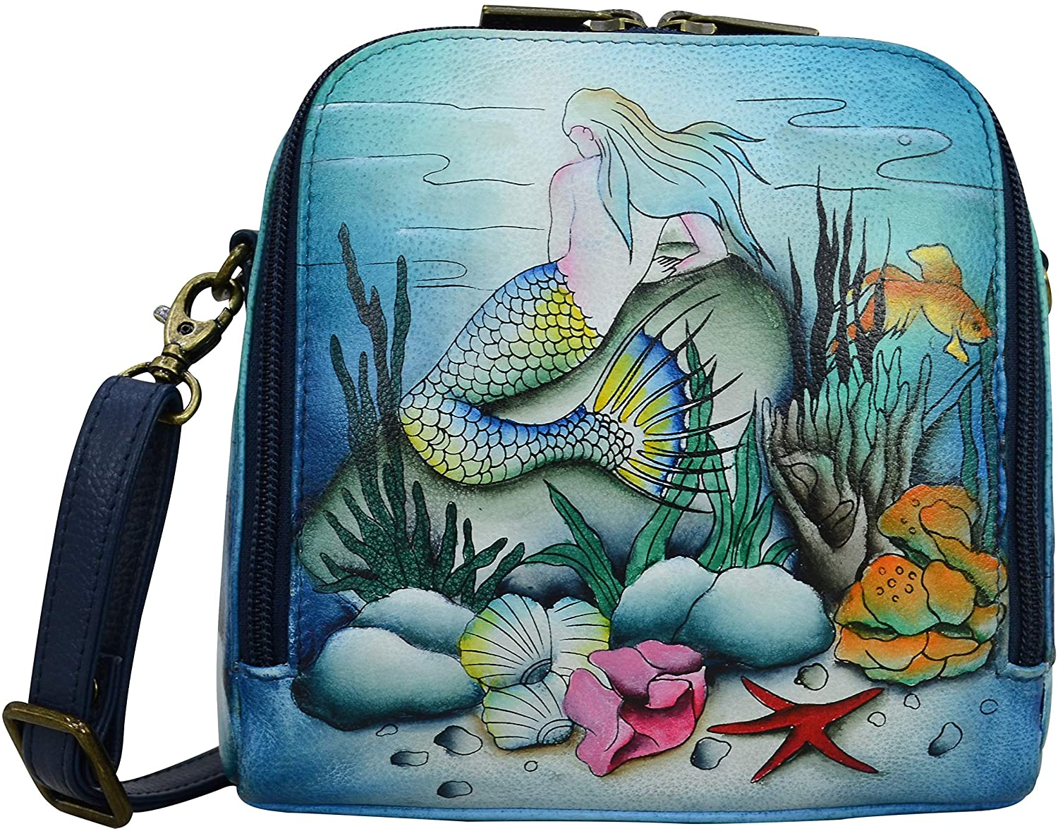 Price:$157.95    Anuschka Women’s Genuine Leather Zip Around Travel Organizer - Hand Painted Exterior - Little Mermaid  Clothing