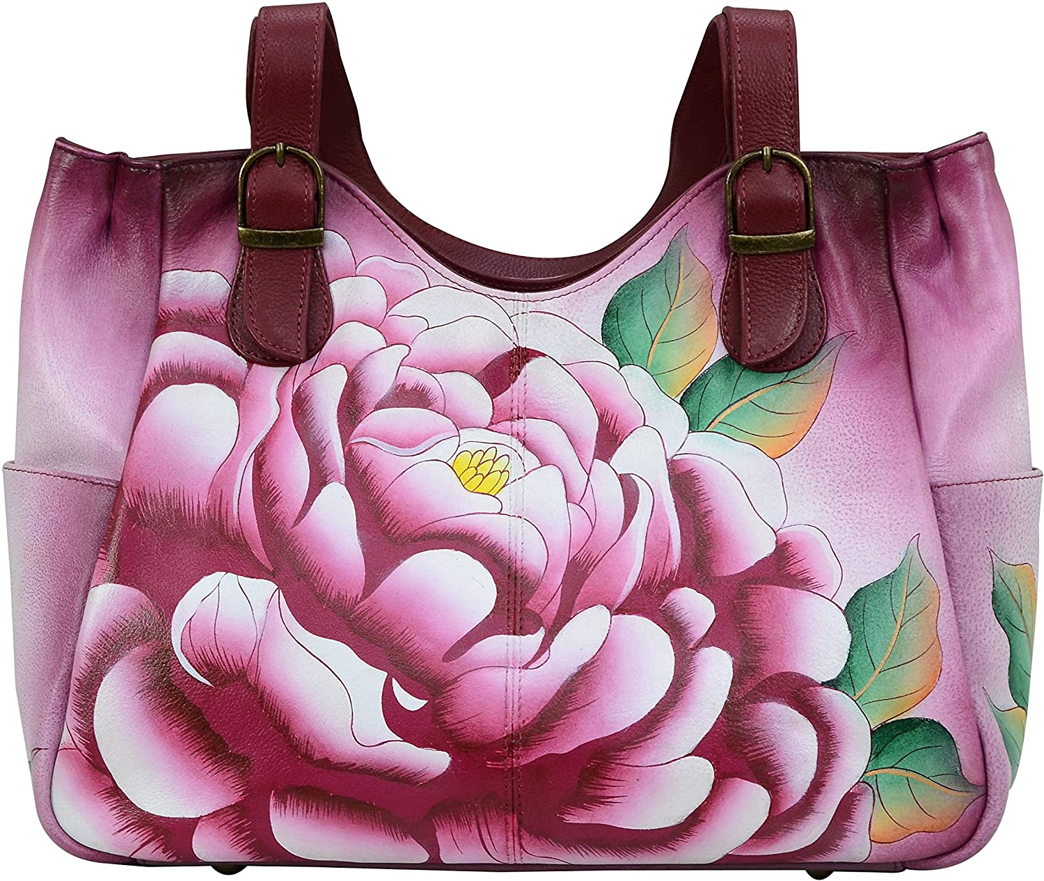 Price:$193.34 Anna by Anuschka Women’s Leather Shoulder Bag, Hand-Painted Original Artwork, Precious Peony  Handbags   