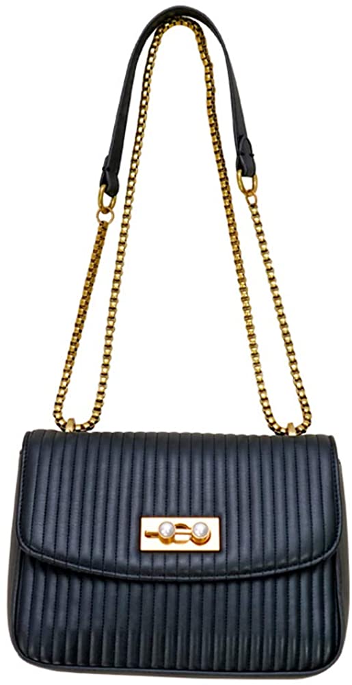 Price:$13.99 Alnice Quilted Purse Sheepskin Feeling Hand Bag Flap Faux Leather Chain Strap Shoulder Bag Cross Body For Lady (Black)  Handbags   