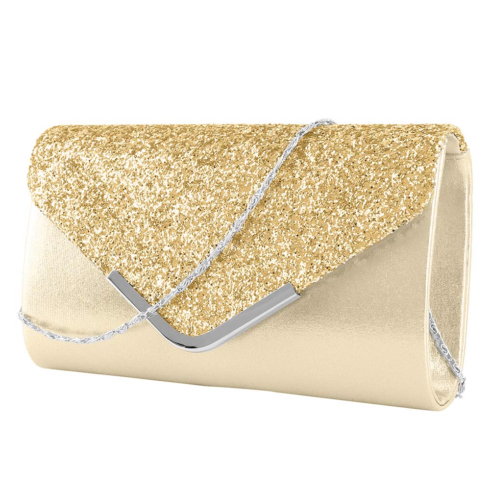 Price:$11.90    Gold Clutch Purses for Women Evening, Lady Sequins Handbags Sparkling Glitter Gold Purse Shoulder Bag, Retro Bling Gold Evening Bag Evening Clutch Sparkle Purse for Women Girls  Clothing