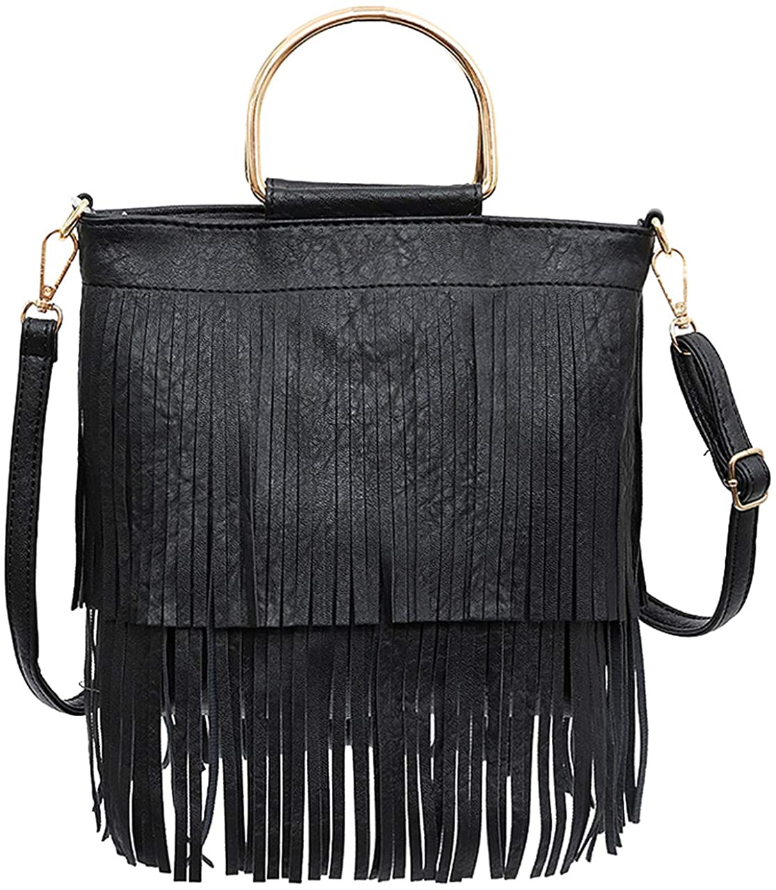 Price:$29.99    Ayliss Women Fringe Tassel Crossbody Bag Leather Shoulder Bag Hobo Handbag (Black)  Clothing