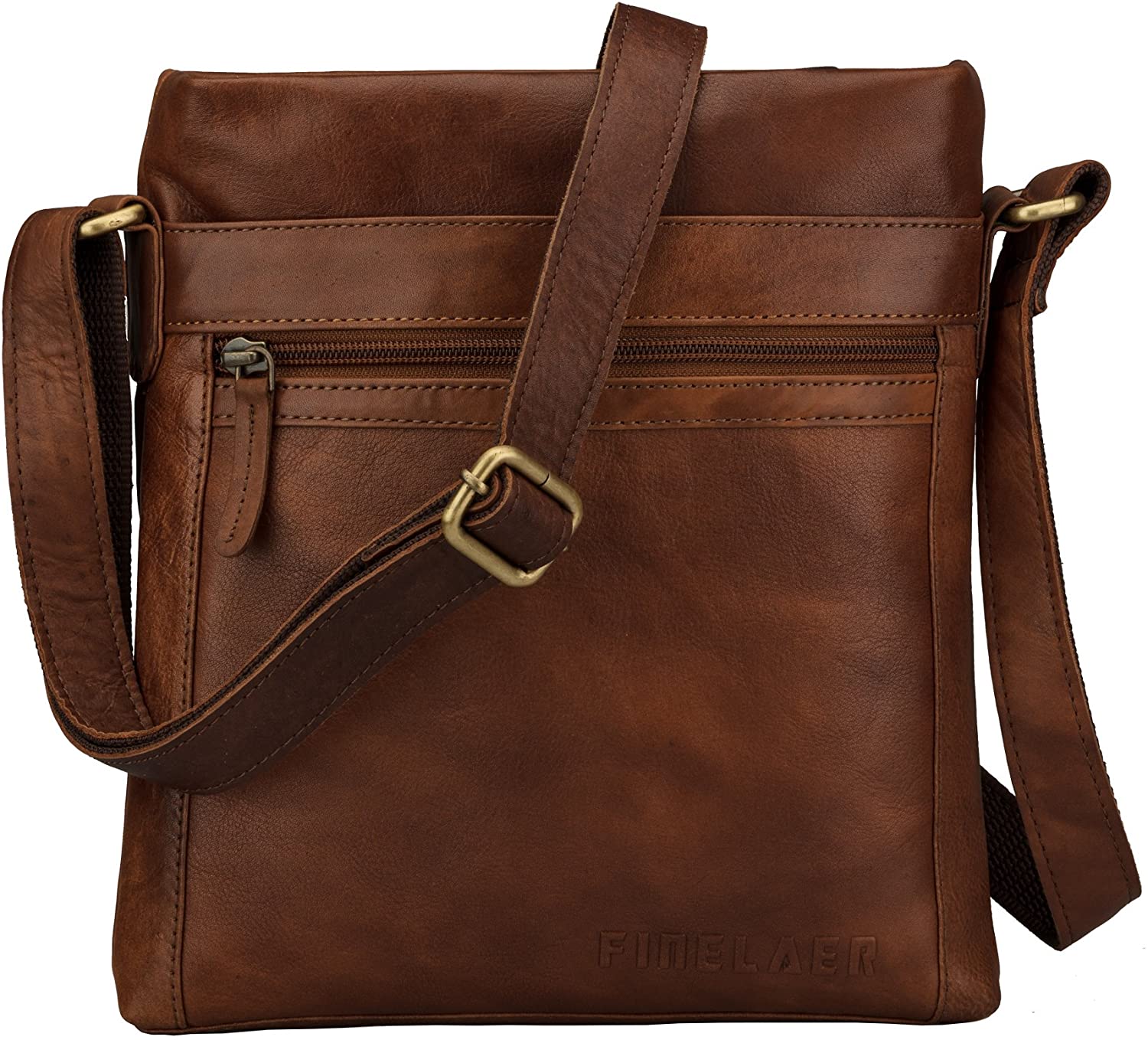 Price:$128.02 Finelaer Women's Brown Soft Cowhide Genuine Leather Vintage Handmade Crossbody Handbag Purse Lightweight Multi Pockets Top Zip Small Crossover Shoulder Adjustable Strap Bag  Handbags   