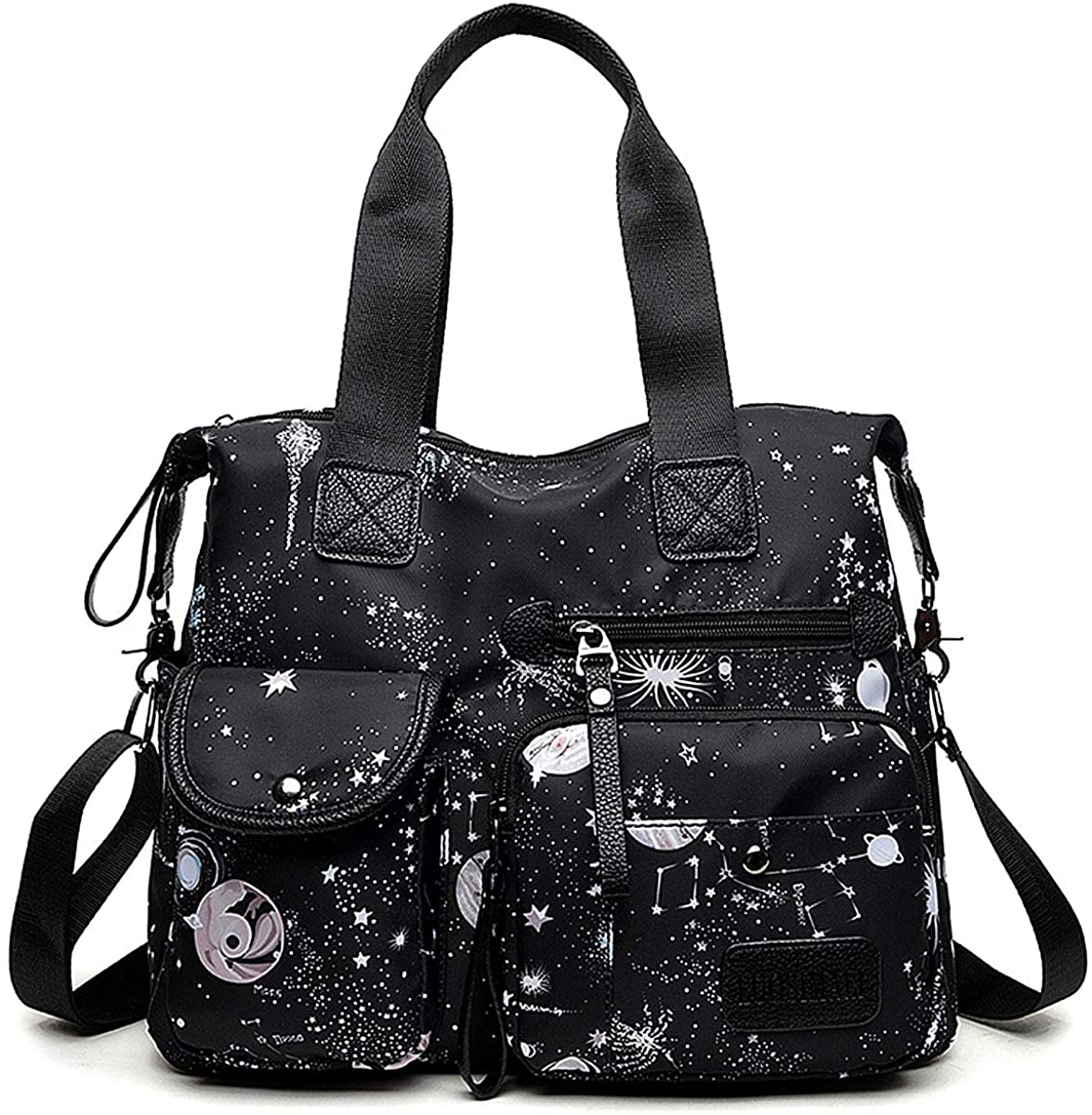 Price:$28.99    Women's Lightweight Floral Top Handle Handbag Multi-pockets Nylon Work Totes Water Resistant Travel Crossbody Shoulder Bag (Floral Black)  Clothing