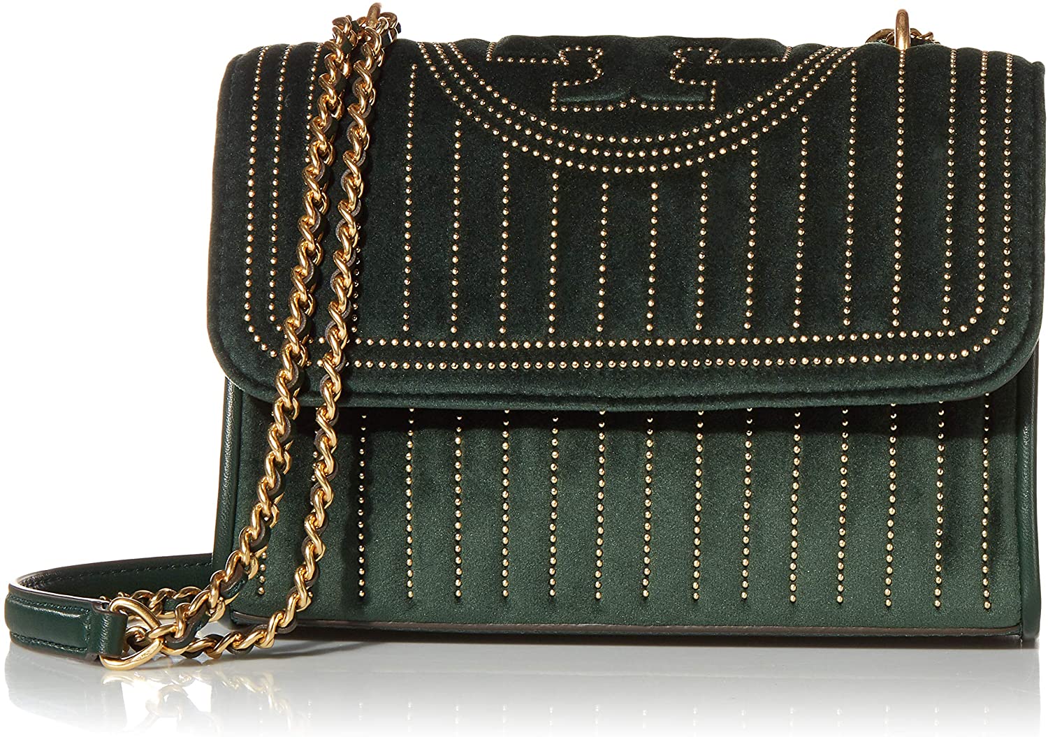 Price:$526.24 Tory Burch Fleming Velvet Small Convertible Shoulder Bag- Pine Tree  Handbags   