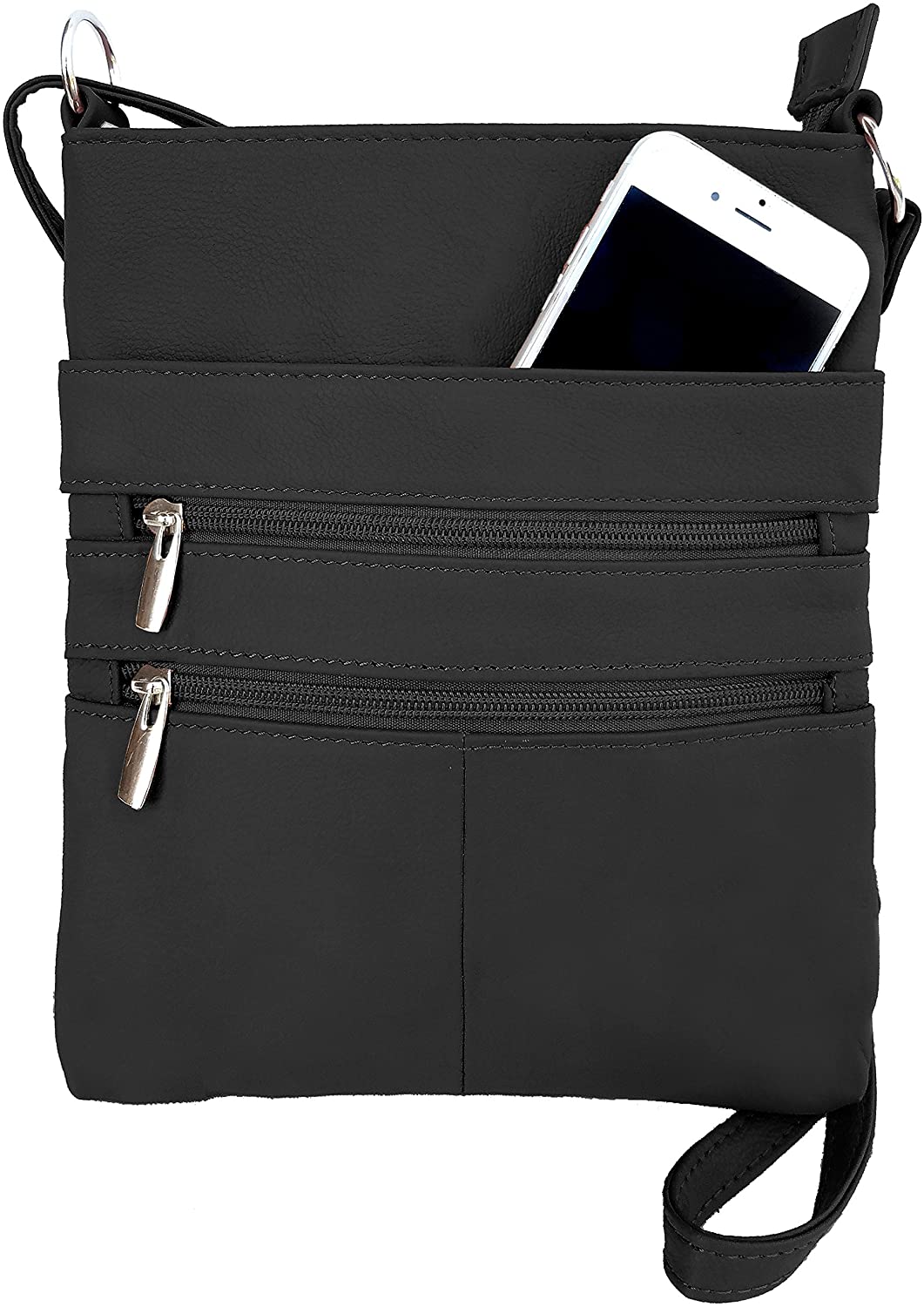 Price:$15.98    Roma Leathers Mini Cross Body Purse - Multi Pocket Double Zipper Handbag - Premium Black Leather - Adjustable Shoulder Strap - Convenient Travel Bag - Designed in the U.S.A.  Clothing