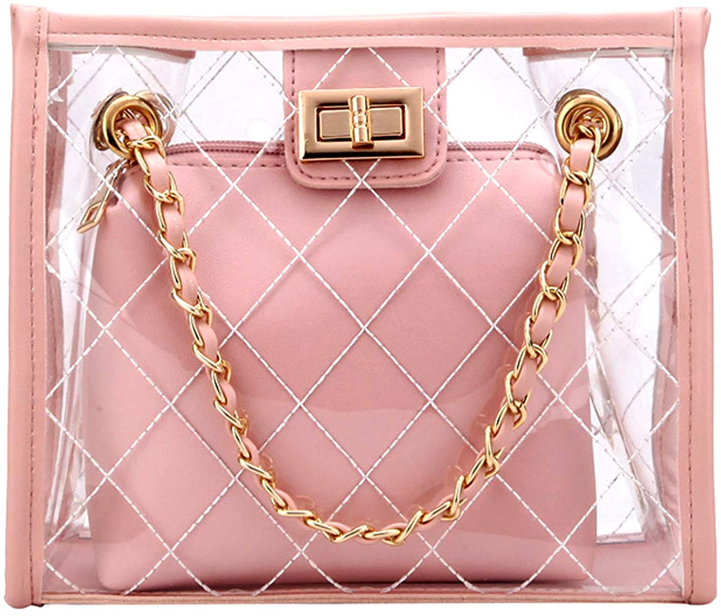 Price:$24.99    Clear Bags For Women Clear Purse Messenger Tote Shoulder Bag Transparent Crossbody (Pink)  Clothing