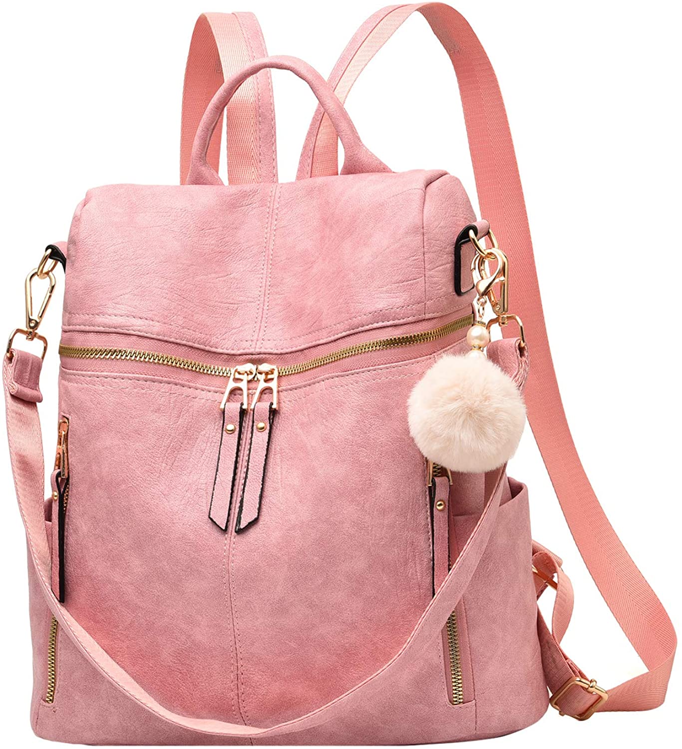 Price:$25.99    Backpack Purse for Women Multi-pocket Large Capacity Leather Shoulder Bag Lightweight Cute Backpack for Girls,Pink  Clothing