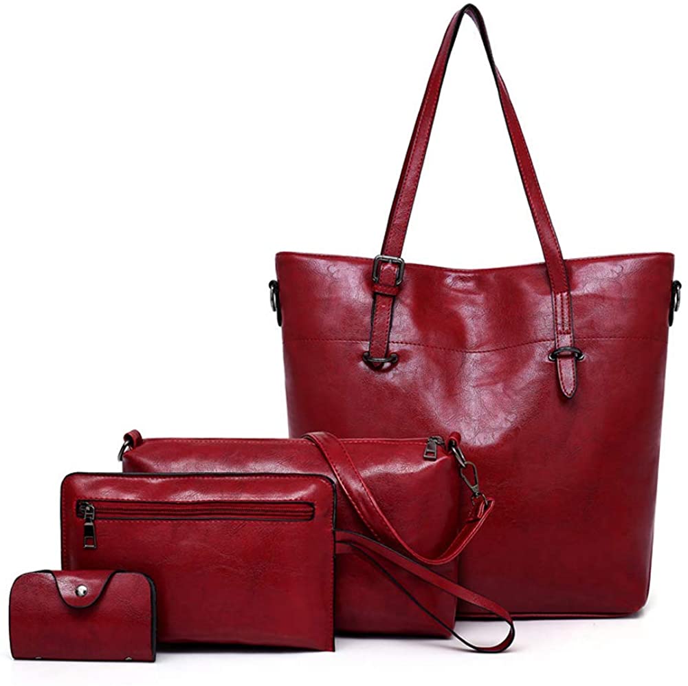 Price:$30.99    Womens Large Purses and Handbags Sets Leather Tote Shoulder Bags 4pcs (Y-Red)  Clothing