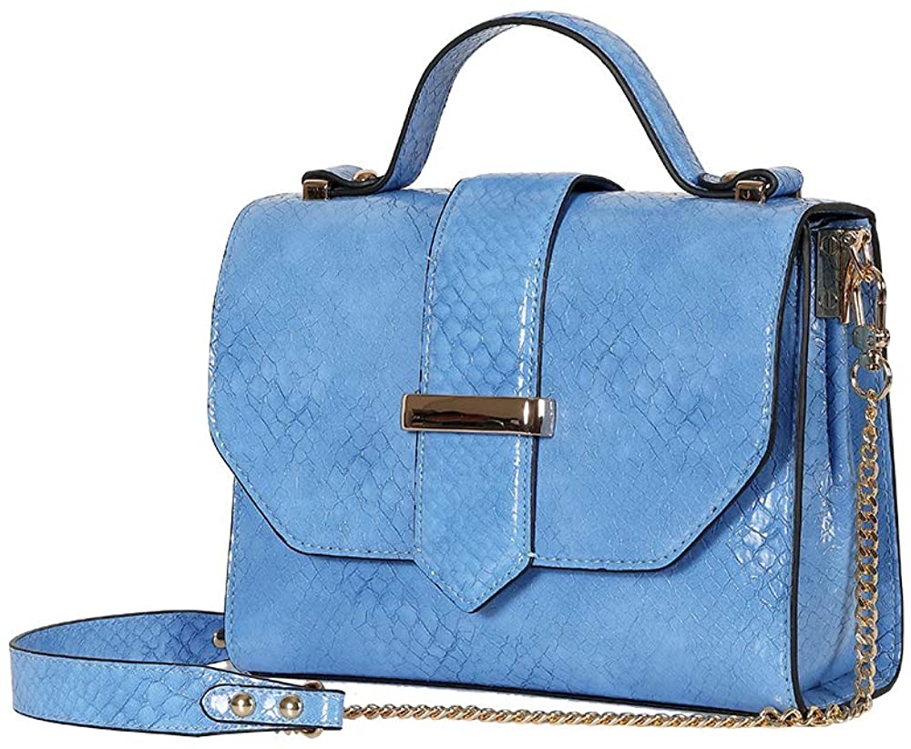 Price:$18.99 Alnice Women Fashion Bag Postman PU Flap Cross Body Lady Bag Shoulder Mag Snap Stylish Snake purse (Blue)  Handbags   