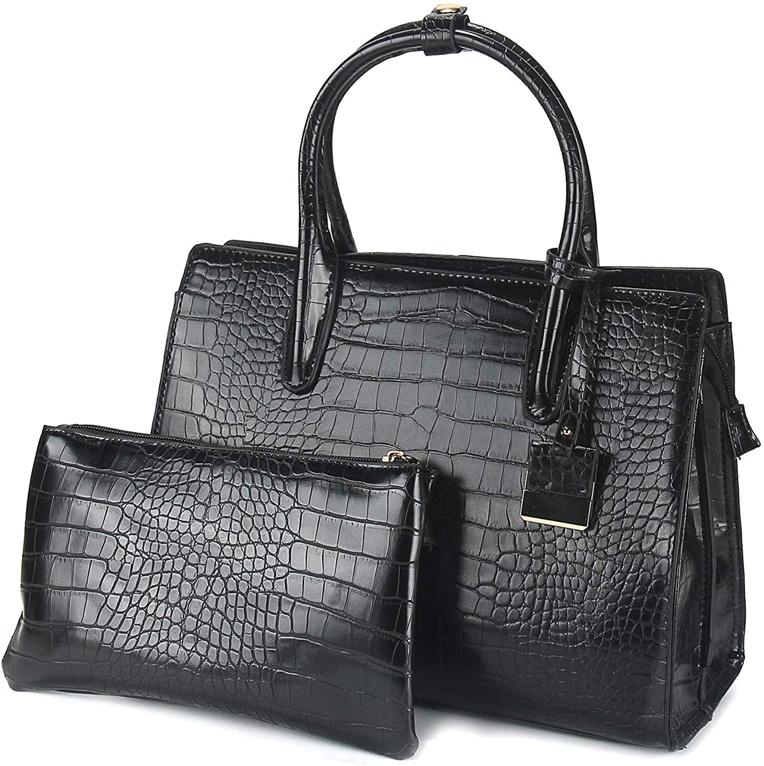Price:$40.99    Top Handle Handbags and Purse Set for Women Crocodile Grain Satchel Bags Black Vintage Shoulder Bag for Daily Use  Clothing