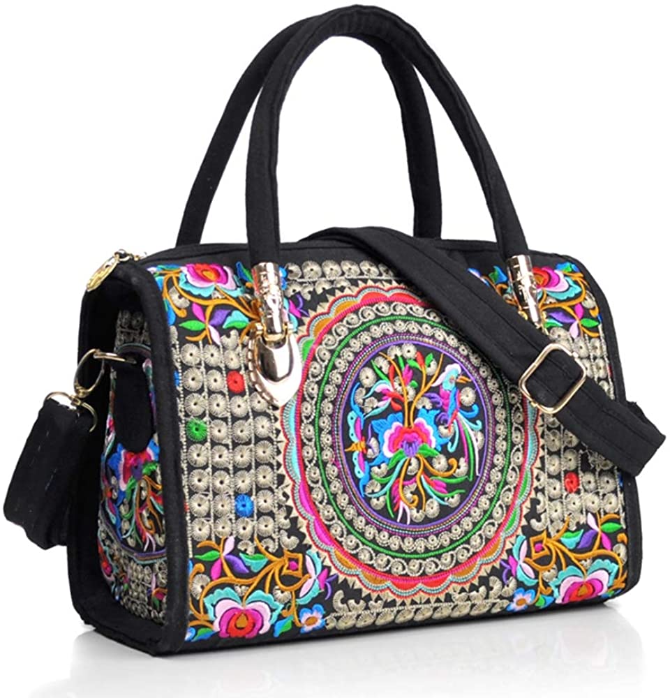 Price:$26.99    surrylake Embroidered Ethnic Tote Bag Casual Shoulder Bag Multicolor Boho Handbags Vintage Crossbody Bag for Women  Clothing