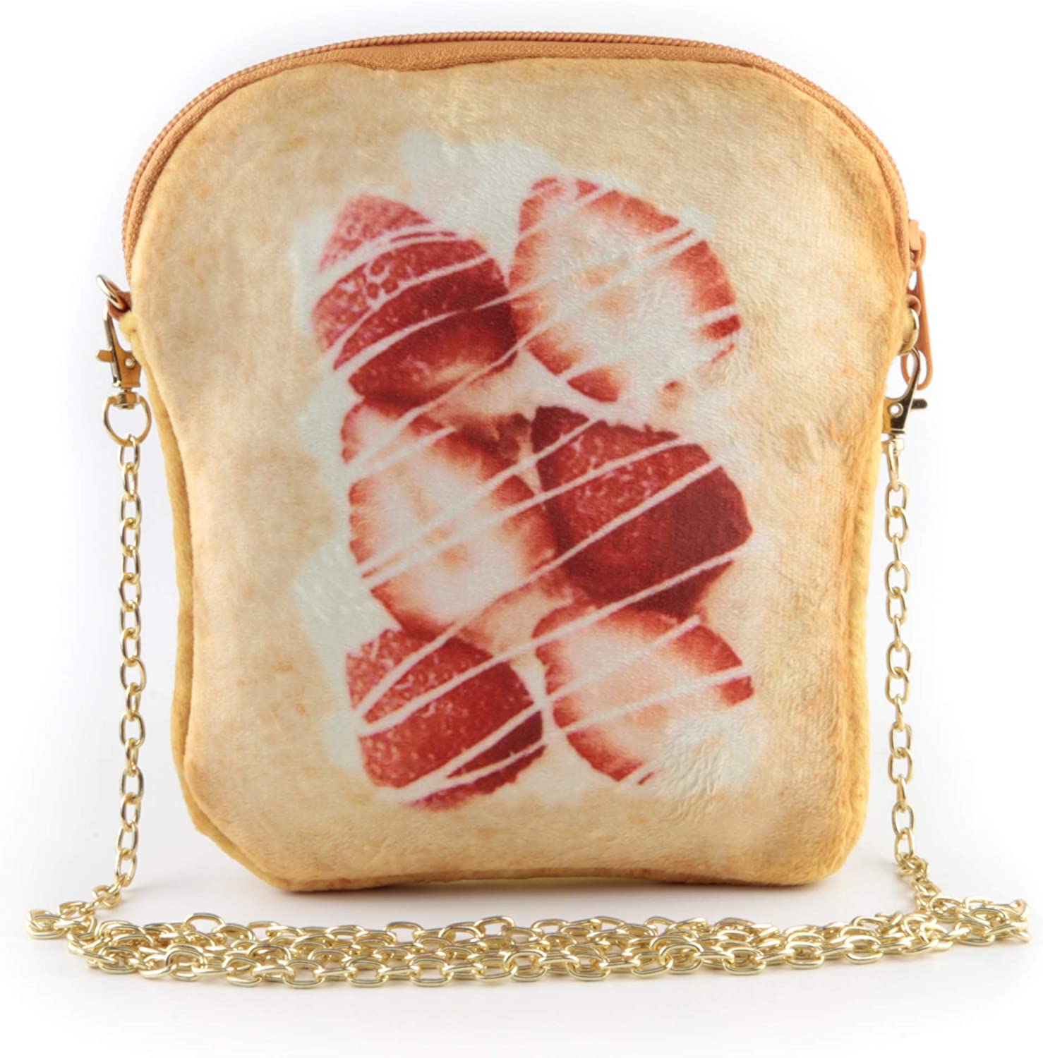 Price:$10.99 QiMing Strawberry Toast Shoulder Bag, Cute Plush Food Crossbody Handbag for Women  Handbags   