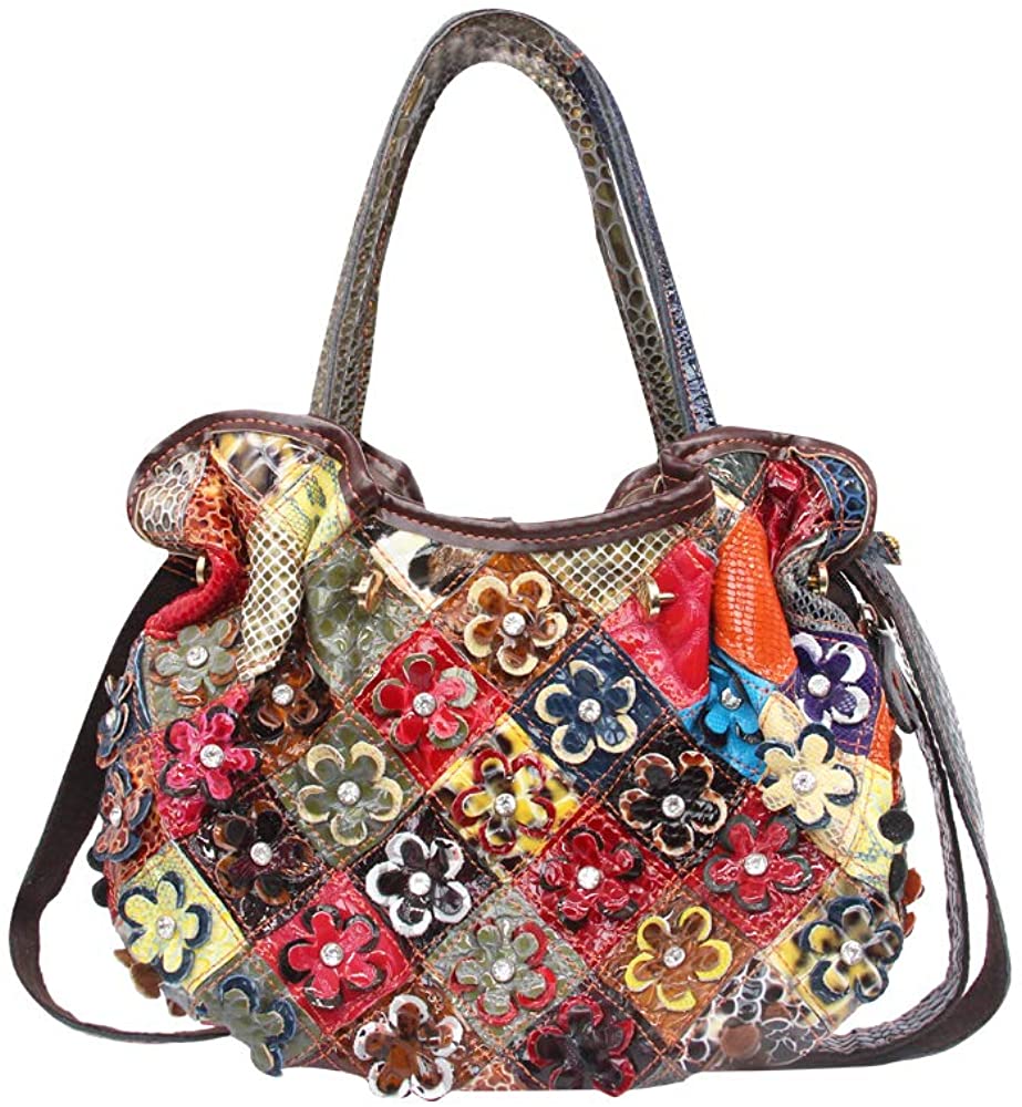 Price:$35.99 Segater Women’s Multicolor Floral Crossbody Bag, Vintage Cowhide Genuine Leather Handbag 3D Snake Pattern Shoulder Bag Ladies Travel Top-Handle Bag Patchwork Colorful Purses  Handbags   