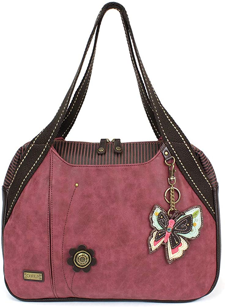 Price:$60.50    Chala Handbag Shoulder Purse Tote Bag Burgundy (New Butterfly)  Clothing