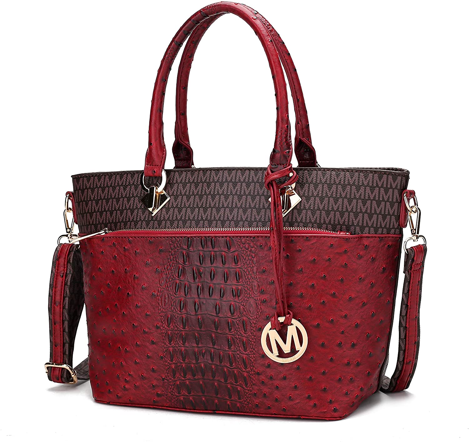Price:$39.99    MKF Crossbody Tote Bag for Women – PU Leather Shoulder Handbag Purse – Lady Fashion Top Handle Satchel Pocketbook Red  Clothing