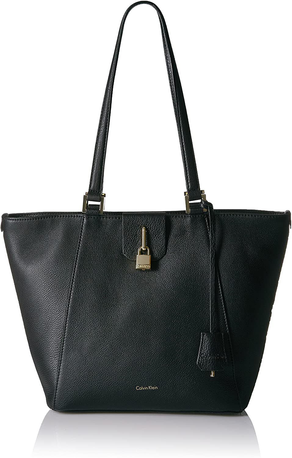 Price:$228.00    Calvin Klein Samira Pebble Tote, Black/Gold  Clothing