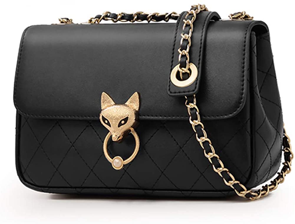 Price:$51.99 FOXER Leather Crossbody Bags for Women, Cow Leather Fox Decoration Ladies Mini Quilted Shoulder Bags with Metal Chain Strap Womens Small Crossbody Phone Purses Women's Sling Bags (Black)  Handbags   