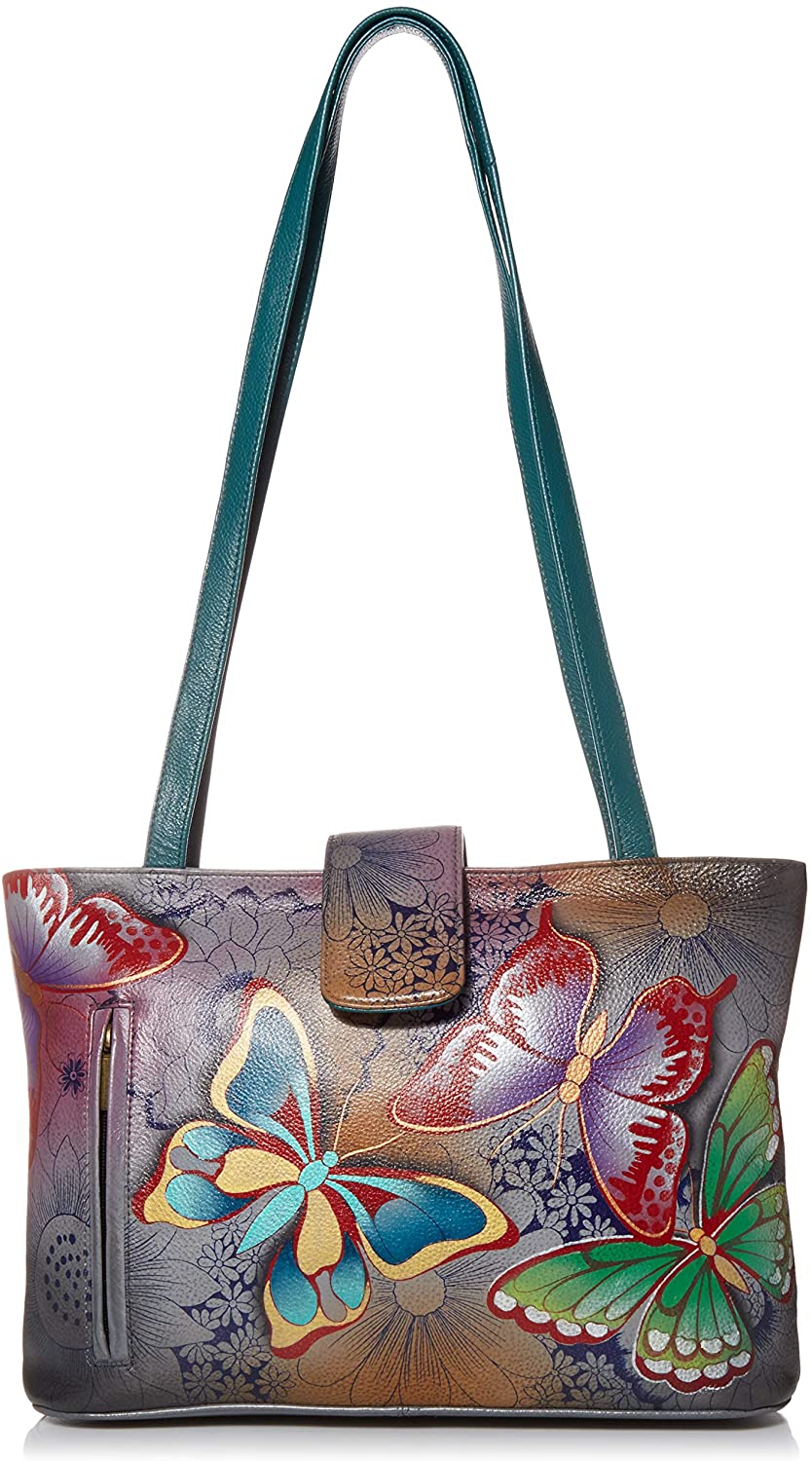 Price:$137.42    Anna by Anuschka Tote Bag-Leather, Medium, Butterfly Paradise  Clothing