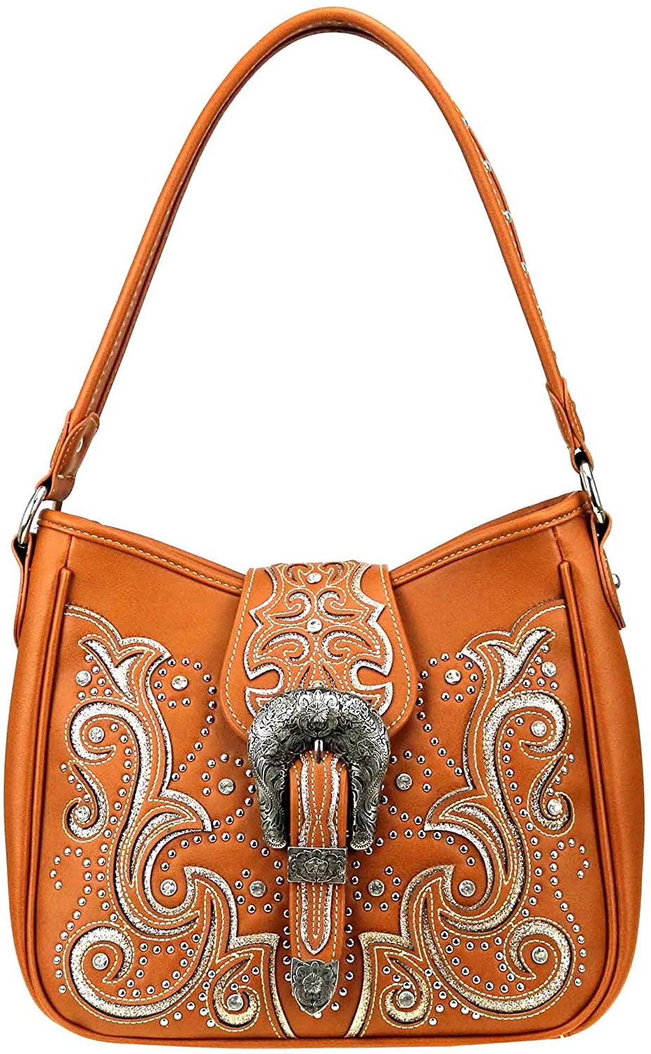 Price:$62.48    Montana West - Western Concealed Carry Hobo Shoulder Bag - Antique Buckle Collection, Brown Vegan Leather  Clothing