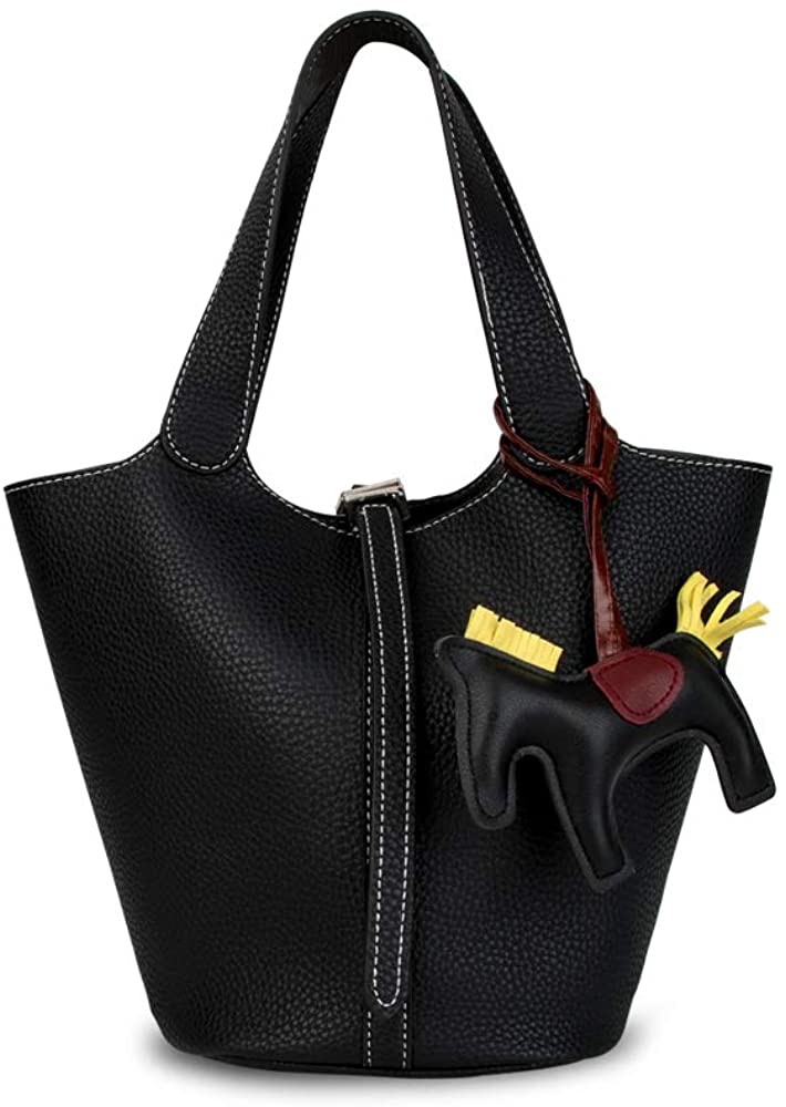 Price:$29.99 Ophlid Women's PU Leather Bucket Bags Handbag Fashion Shoulder Bag Top Handle Handbag (black)  Handbags   