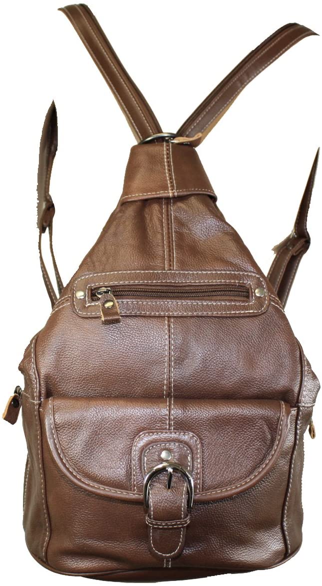 Price:$38.98    Women's Genuine Leather Sling Purse Handbag Convertible Shoulder Bag Tear Drop Backpack Mid Size Brown  Clothing
