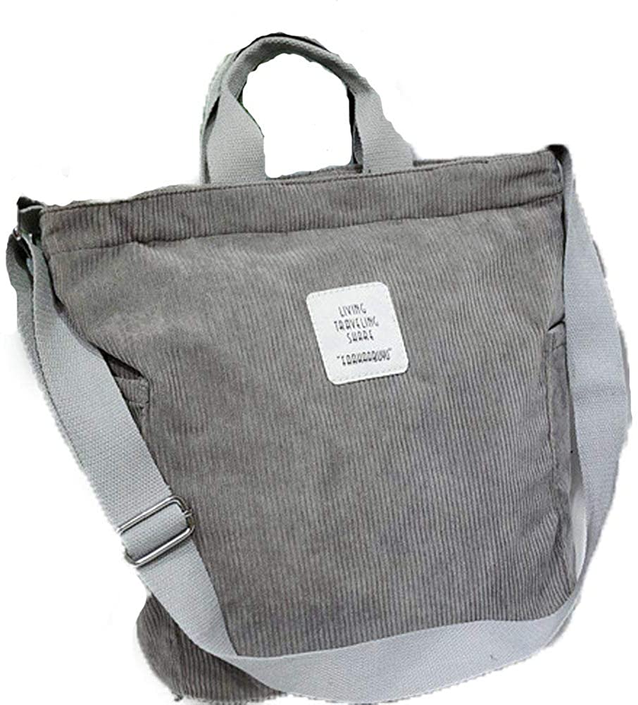 Price:$7.98    Corduroy Tote Bag, WantGor Upgrade Women's Crossbody Shoulder Handbags Big Capacity Shopping Bag (Gray)  Clothing