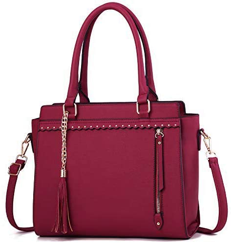 Price:$19.99    Fashion Handbags for Women PU Leather Shoulder Bag Crossbody Messenger Bag Tote Bag with Pendant Deco Red  Clothing