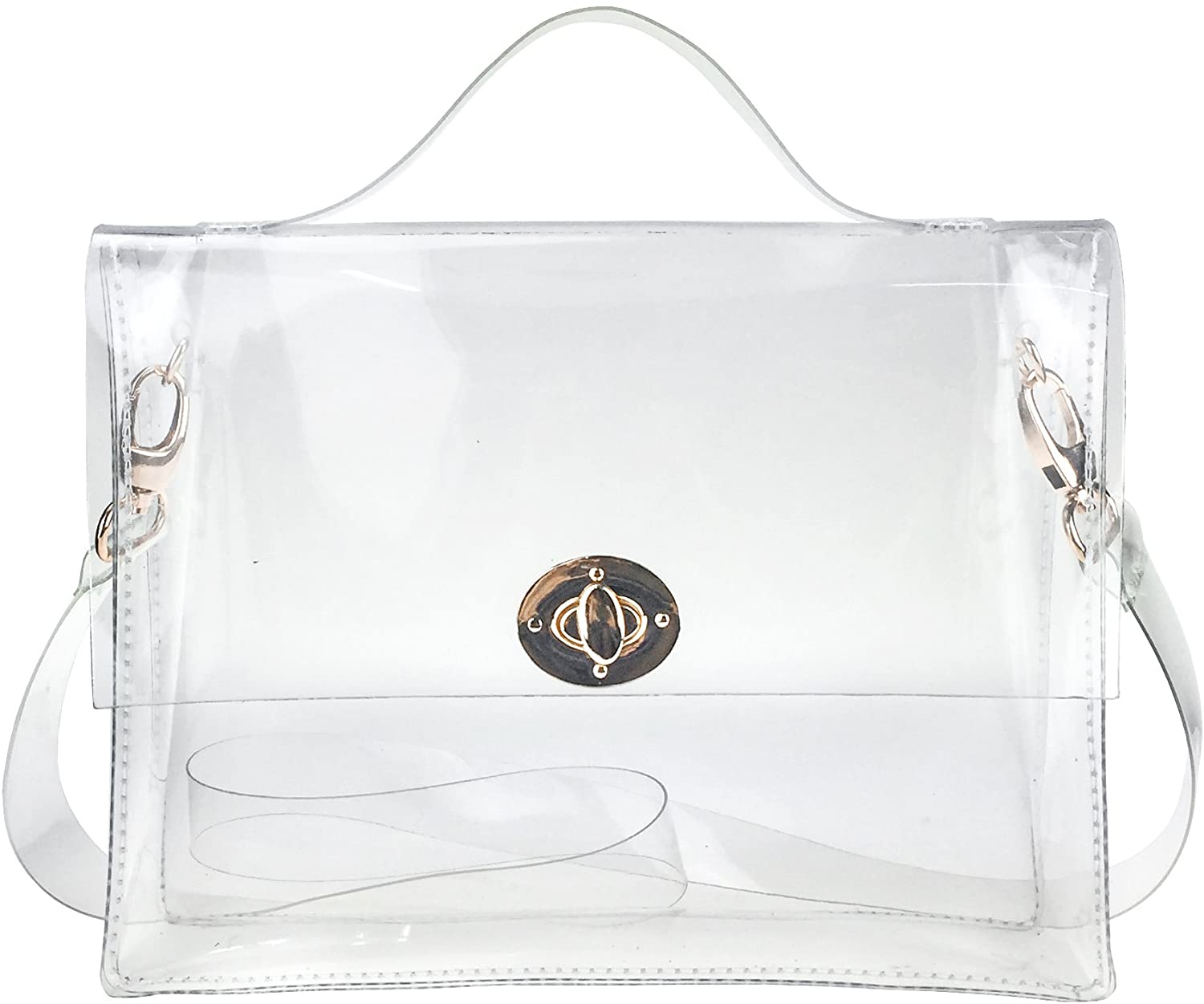 Price:$20.90    Clear Bag with Turn Lock Closure Cross Body Bag Women's Satchel Transparent Messenger Shoulder Handbag(NFL Stadium Approved)  Clothing