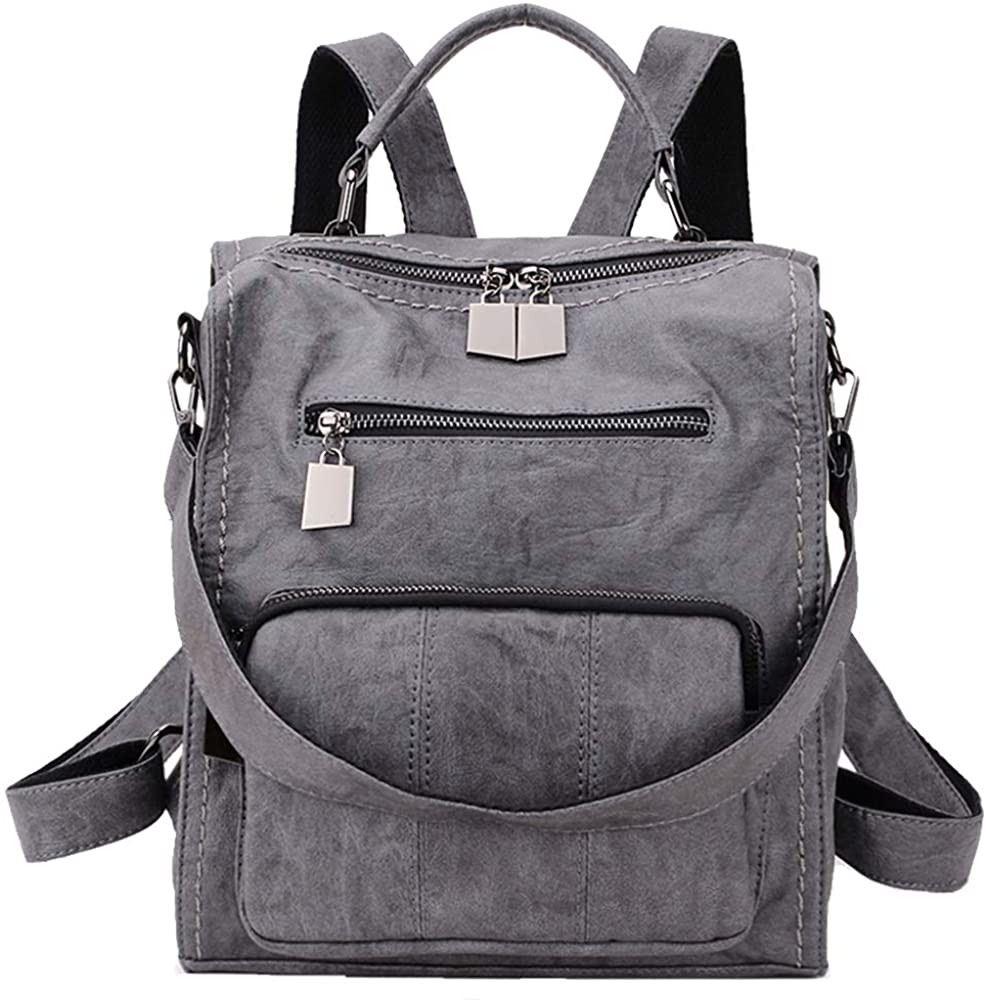 Price:$36.59    Women Backpack Purse,RAVUO Ladies PU Leather Casual Shoulder Bag mini Backpack Three Ways to Carry Grey  Clothing