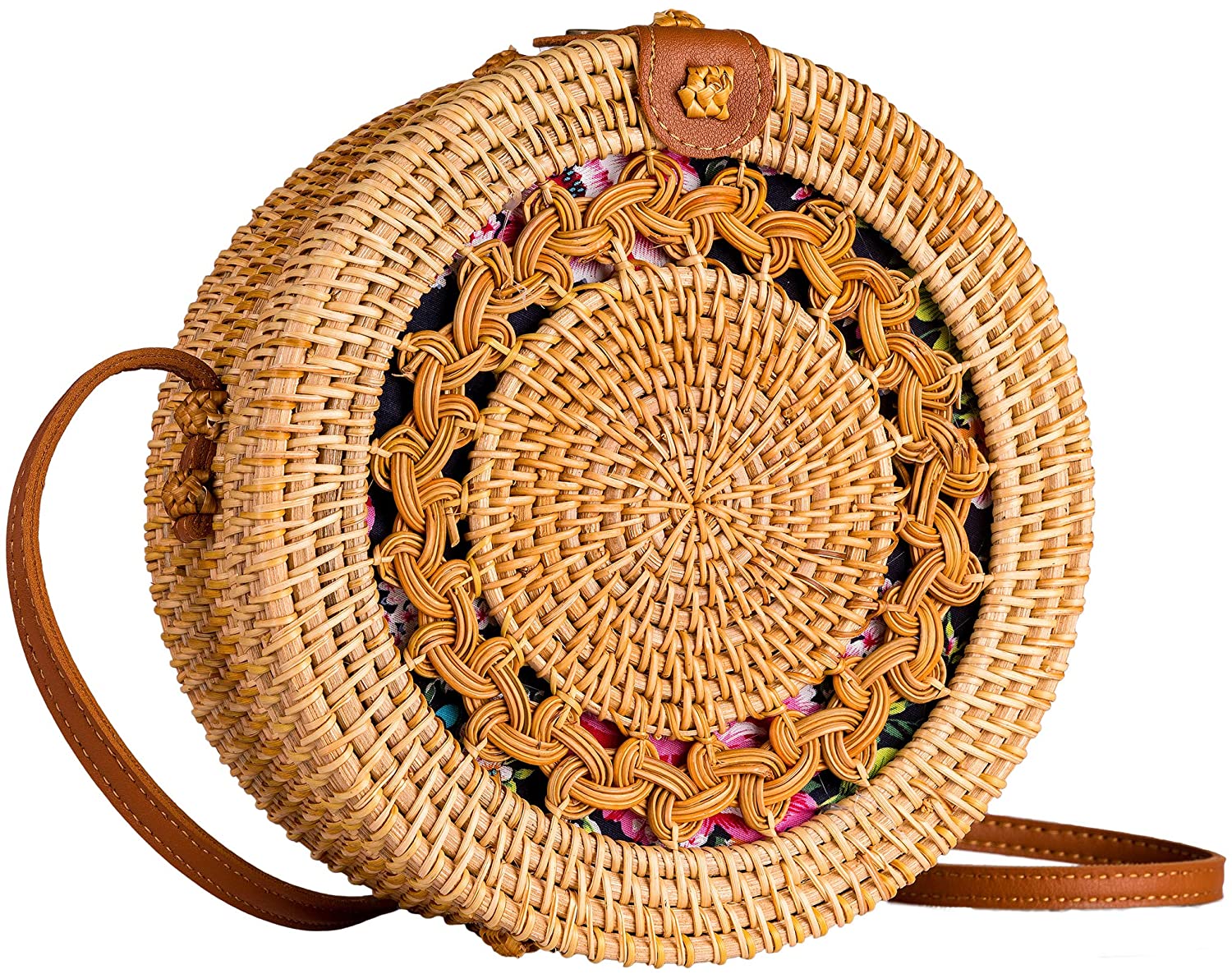 Price:$24.99 Straw Bag Boho Circle Crossbody Purse Rattan Hand Woven For Women Shoulder Crossbody Necessities Bags Wicker Purses In Summer Vacation With Flower Pattern - Yeasayer Bags  Handbags   