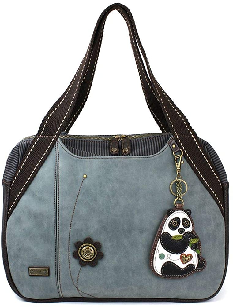 Price:$60.50    Chala Handbag Bowling Zip Tote Large Bag Indigo Blue Pleather Panda Coin Purse  Clothing