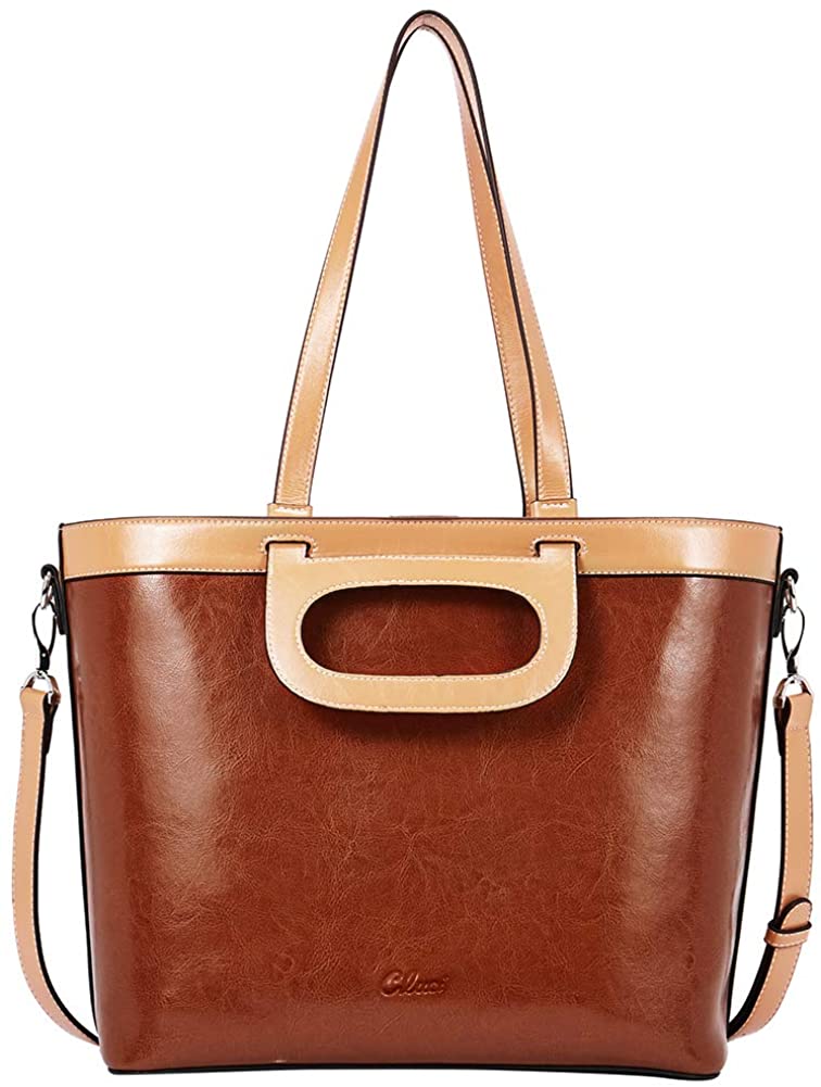 Price:$79.99 Women Purses and Handbags Oil Wax Leather Designer Vintage 3 Ways Tote Ladies Crossbody Shoulder Bags Brown  Handbags   