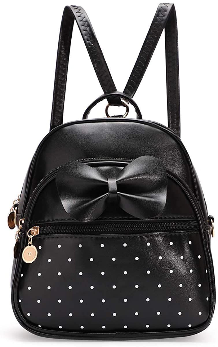 Price:$22.99    Girls Bowknot Polka Dot Cute Mini Backpack Small Daypacks Convertible Shoulder Bag Purse for Women (Black-01)  Clothing