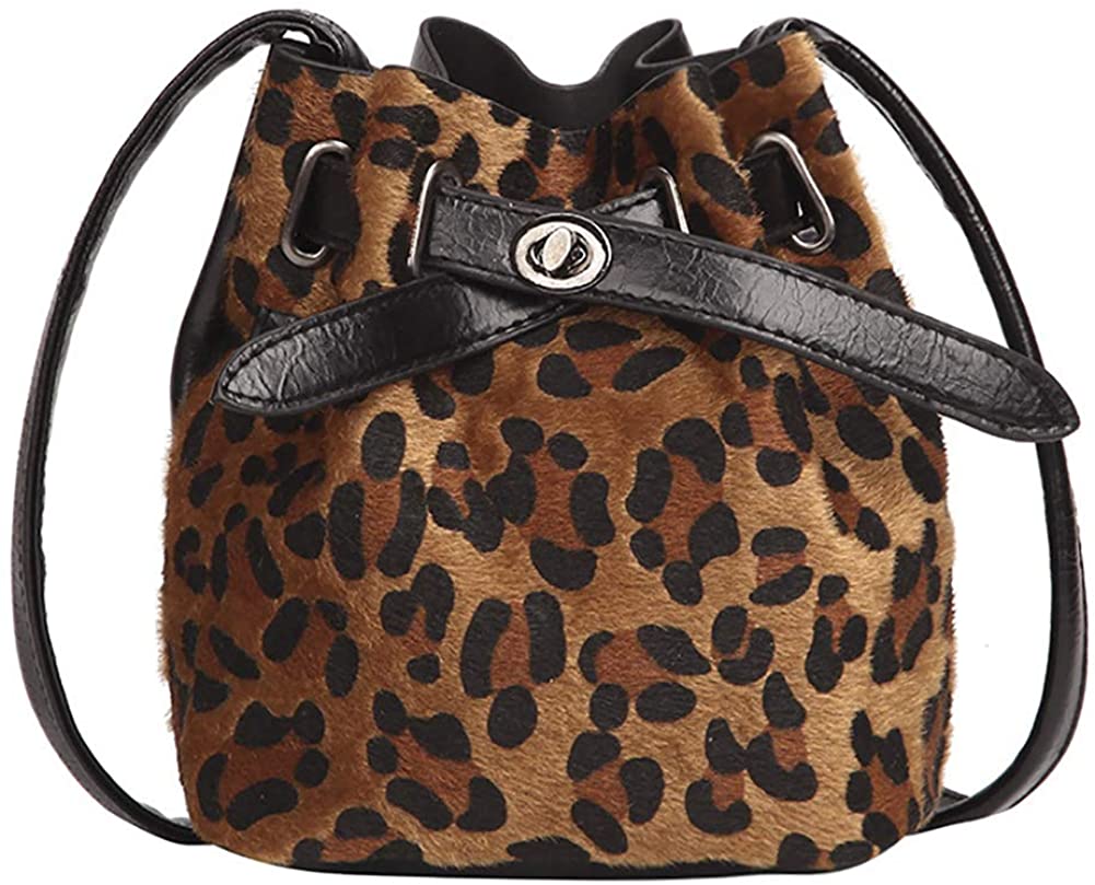 Price:$21.99 QZUnique Women's Cotton Drawstring Bucket Bag Crossbody Bag Leopard Print Shoulder Bag Handbag Purse with Lock Closure Brown  Handbags   
