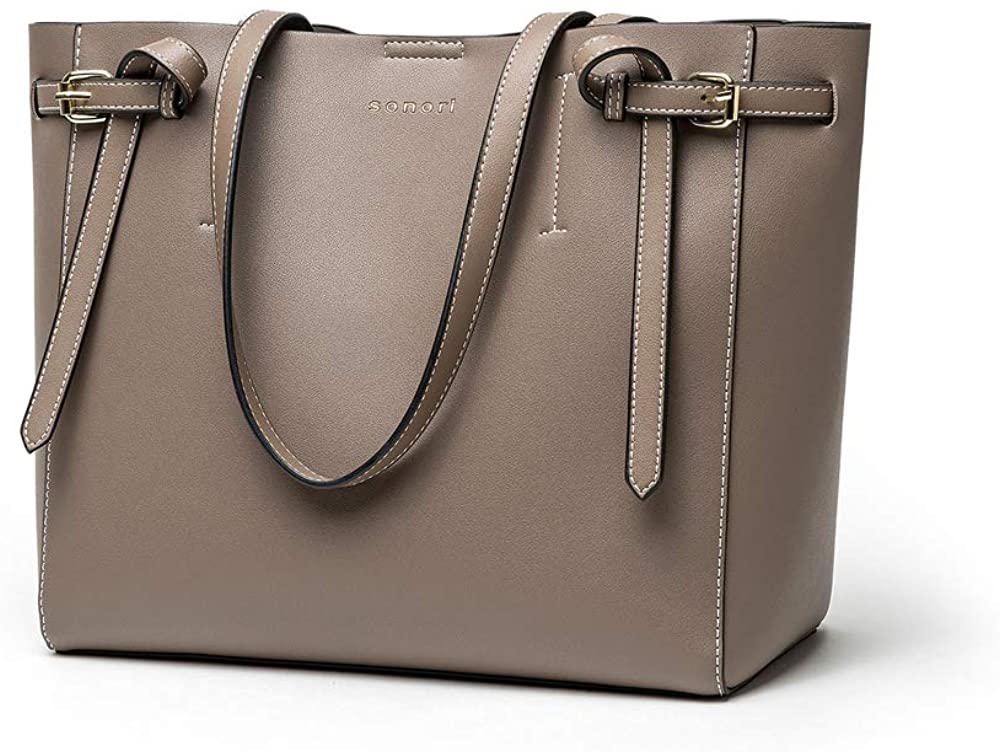 Price:$19.99 Sonori Heavy Duty Tote Bag for Women Travel Shoulder Purse Faux Leather Handbag (Brown)  Handbags   