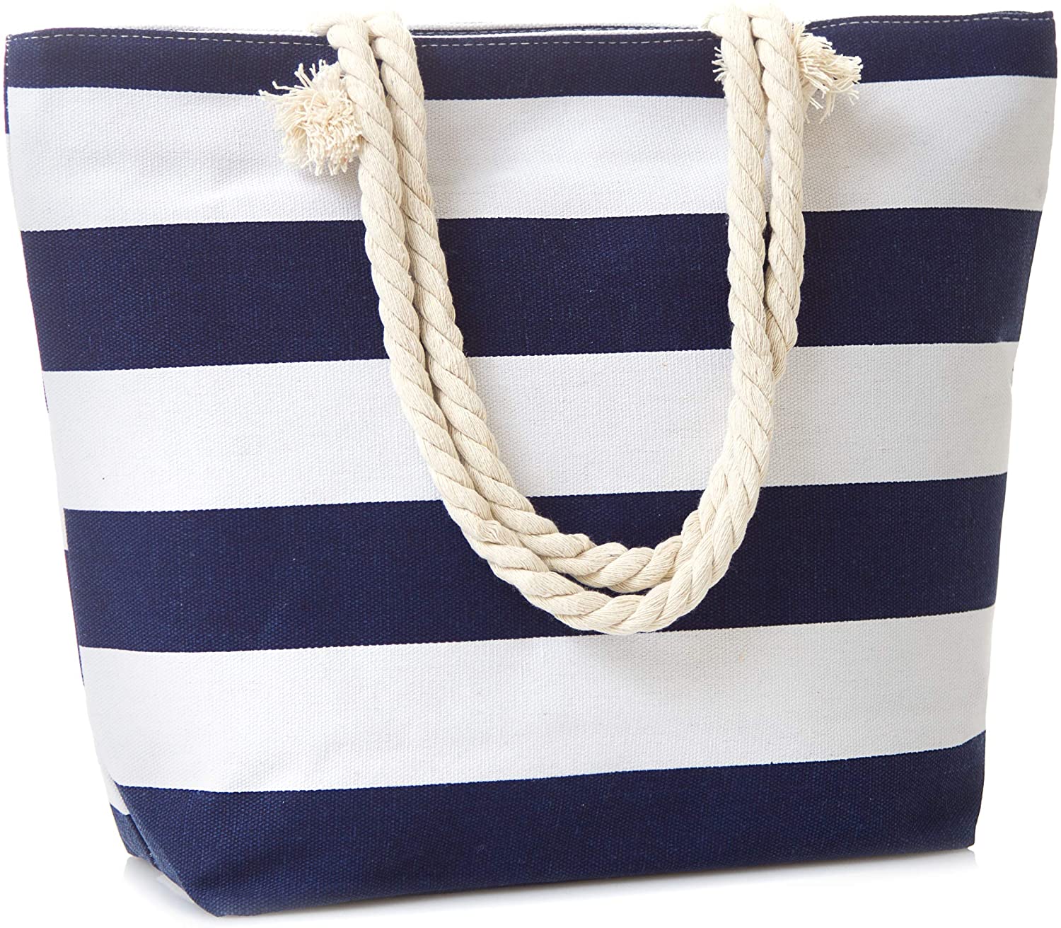 Price:$15.96   | Leisureland Canvas Tote Beach Bag, Rope Handle Water Resistant Shoulder Bag (Stripe Navy Blue) | Travel Totes