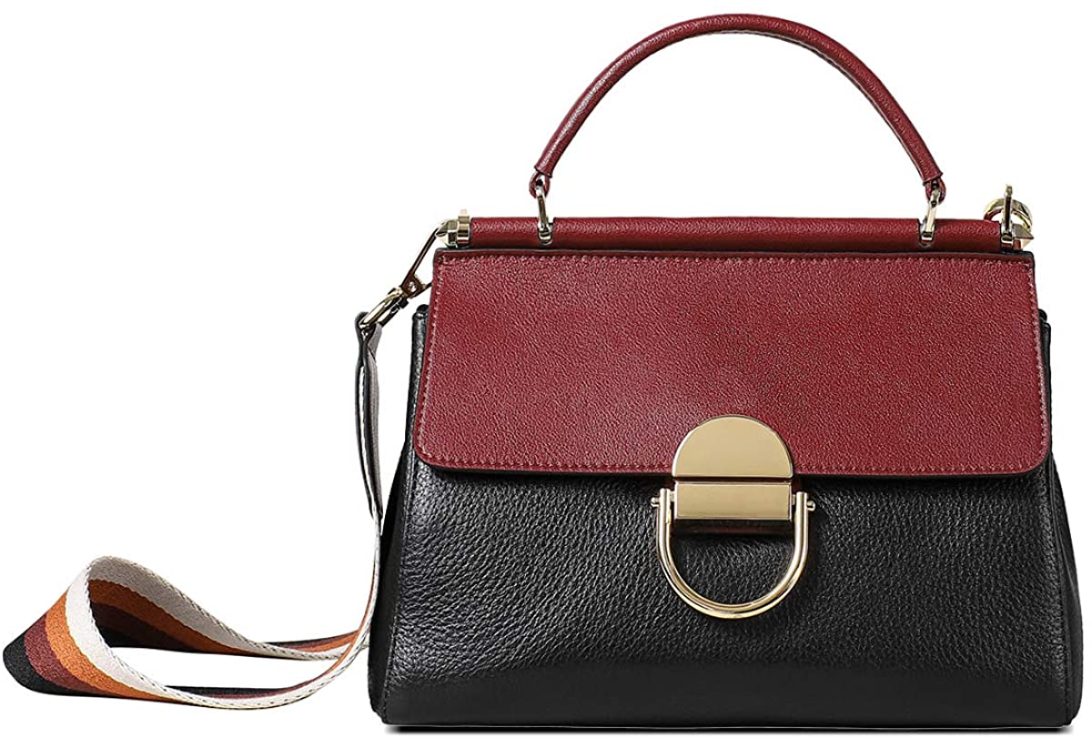 Price:$68.99 LAORENTOU Cow Leather Purse and Handbags for Women Designer Cross body Bag Womens Shoulder Bags with Handle Woven Strap (Splicing Black)  Handbags   