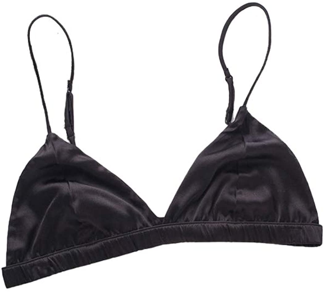 Price:$22.95 Mink Women's Silk Stain Triangle Bralette Seamless Smooth Satin Soft Sexy Cup, Wireless Bra Flimsy Feelfree Lingerie Top, Black at Amazon Women’s Clothing store