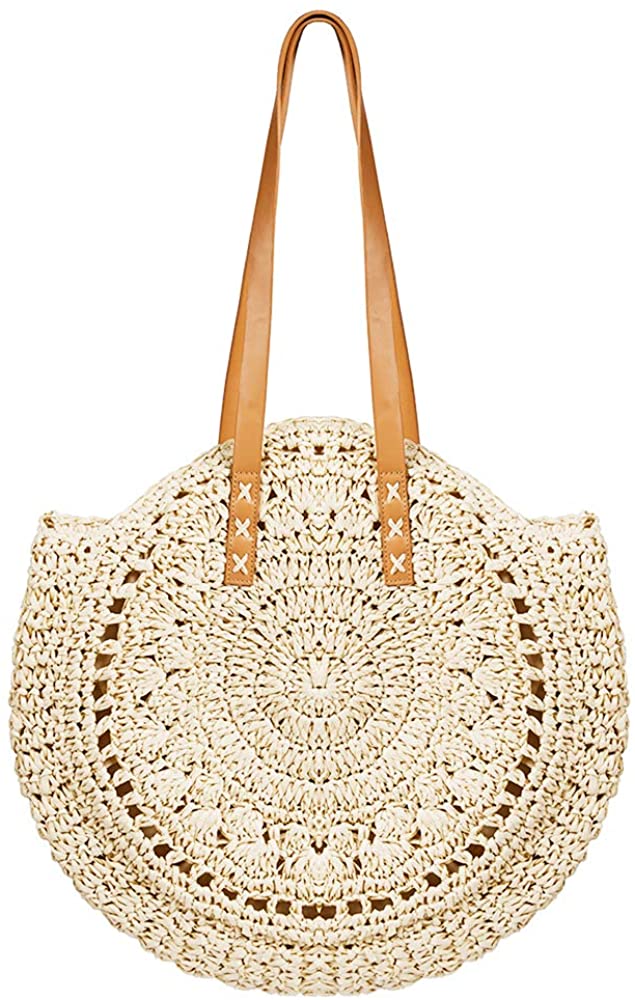 Price:$13.99    Round Straw Bag Large Woven Summer Beach Tote Handbags Handle Shoulder Bag for Women Vacation (A- Beige)  Clothing