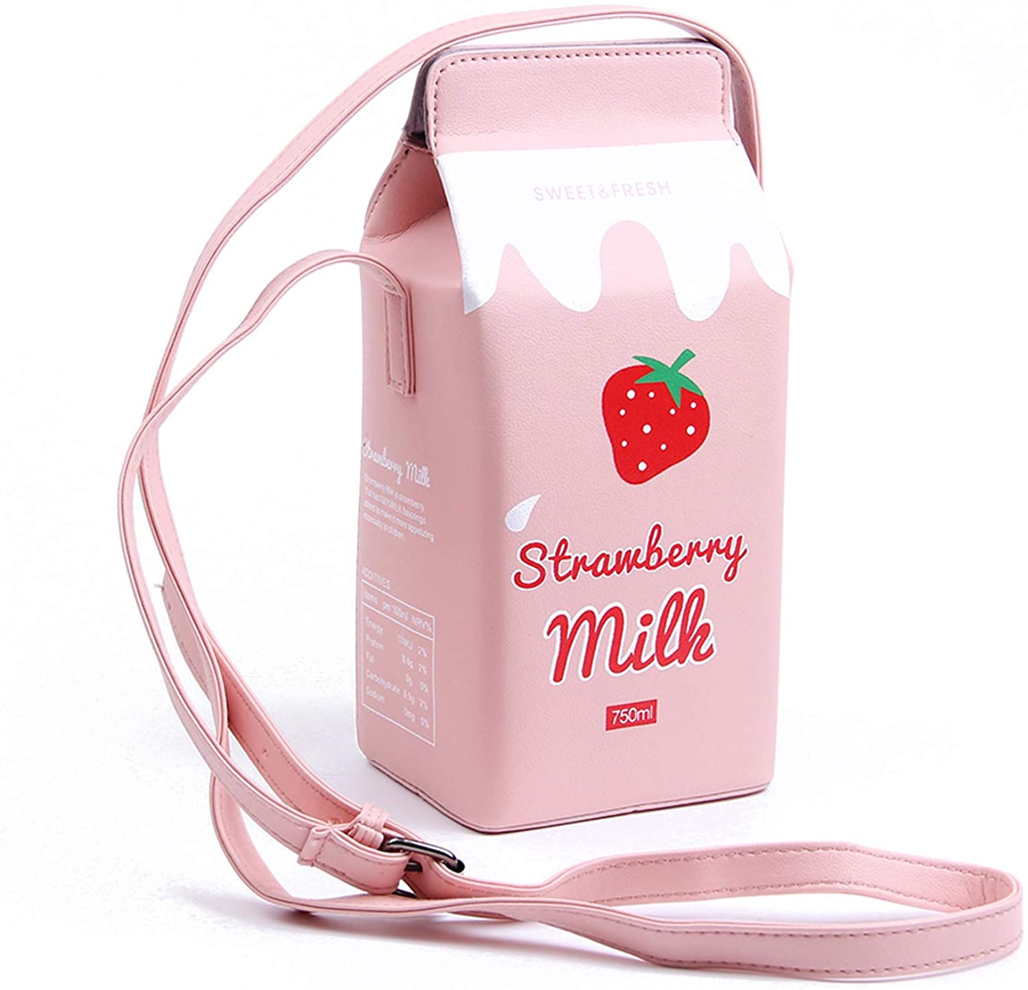 Price:$19.89 LUI SUI Girls Fruits Banana Strawberry Milk Box Cross Body Purse Bag Women Phone Wallet Shoulder Bags  Handbags   