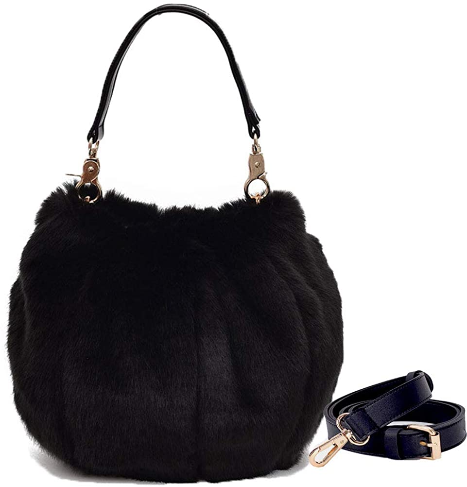 Price:$19.99    Donalworld Women Faux Fur Handbag Design Cute Gifts Winter Warm Shoulder Bag Black  Clothing