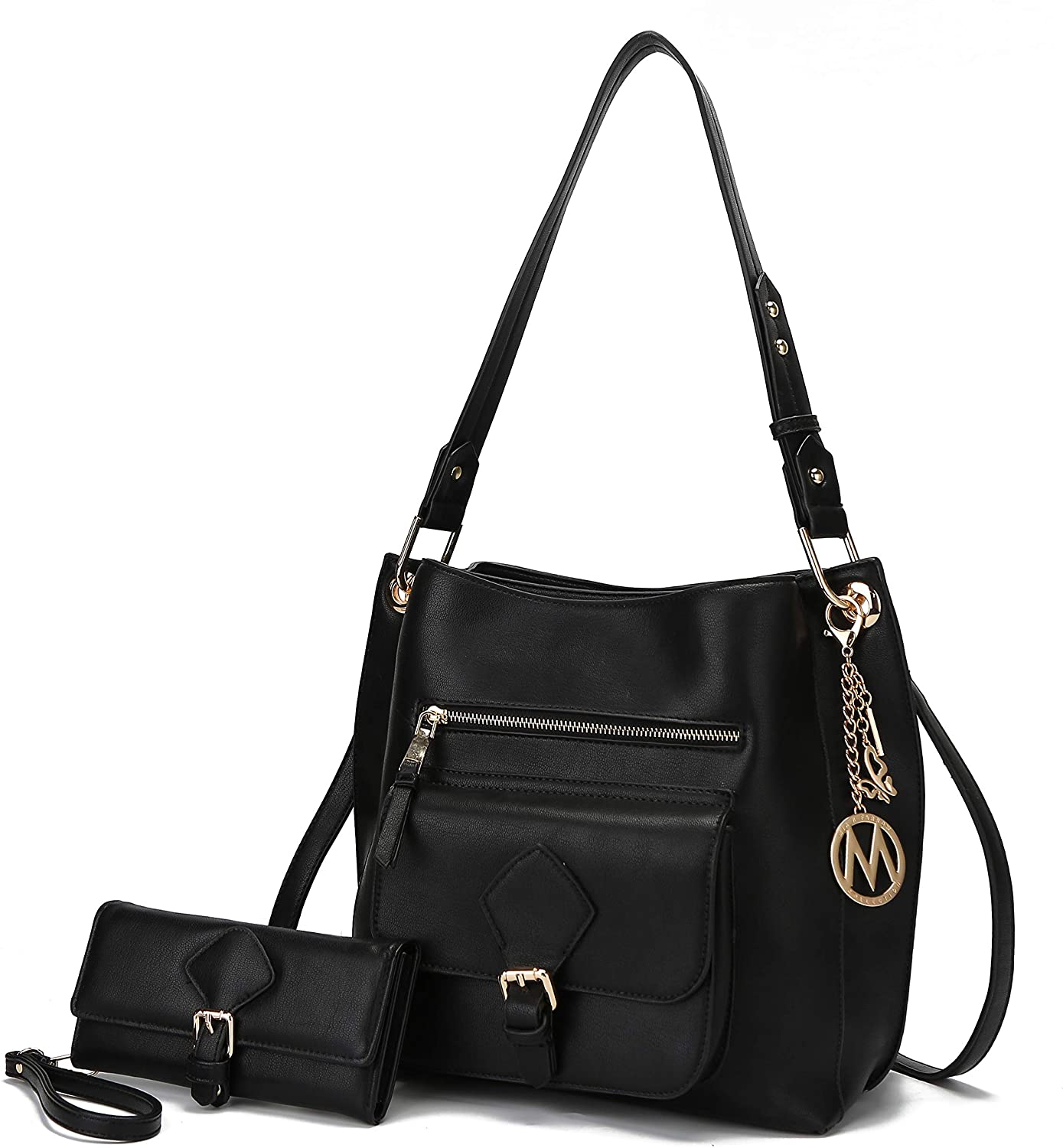 Price:$39.99    Mia K Collection Hobo Crossbody Bag for Women, Wristlet Wallet Purse Set PU Leather Top Handle Shoulder Handbag Black  Clothing