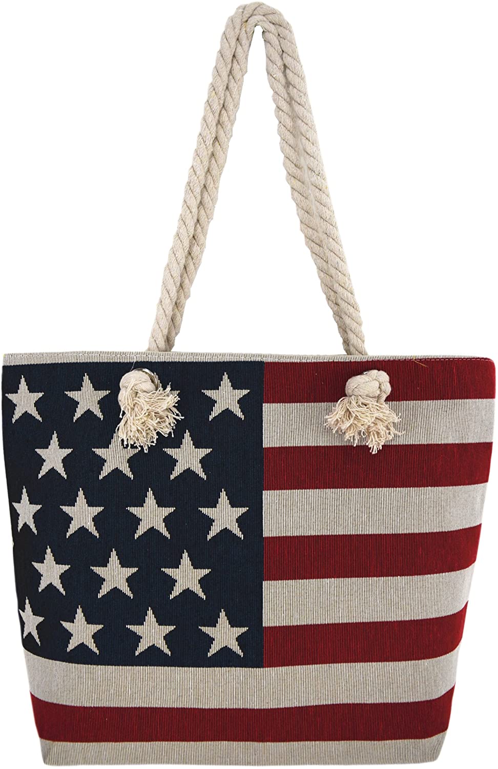 Price:$13.95    WESTERN ORIGIN American Flag Embroidered Tote Bag Stars and Stripes Beach Bag Rope Handles Shoulder Bag Women Purse  Clothing